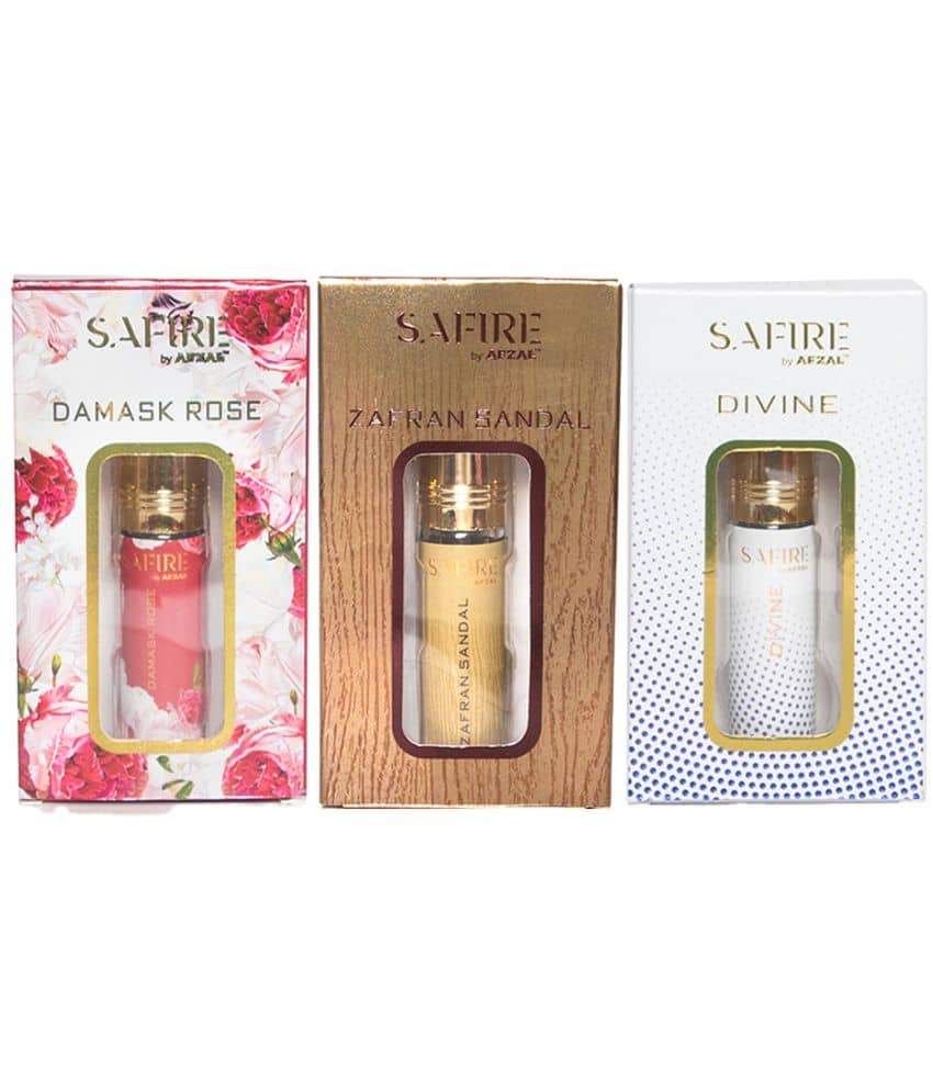 SAFIRE DAMASK ROSE, ZAFRAN SANDAL & DIVINE ATTAR (COMBO PACK 6ML*3) ROLL-ON PERFUME OIL FOR MEN AND WOMEN
