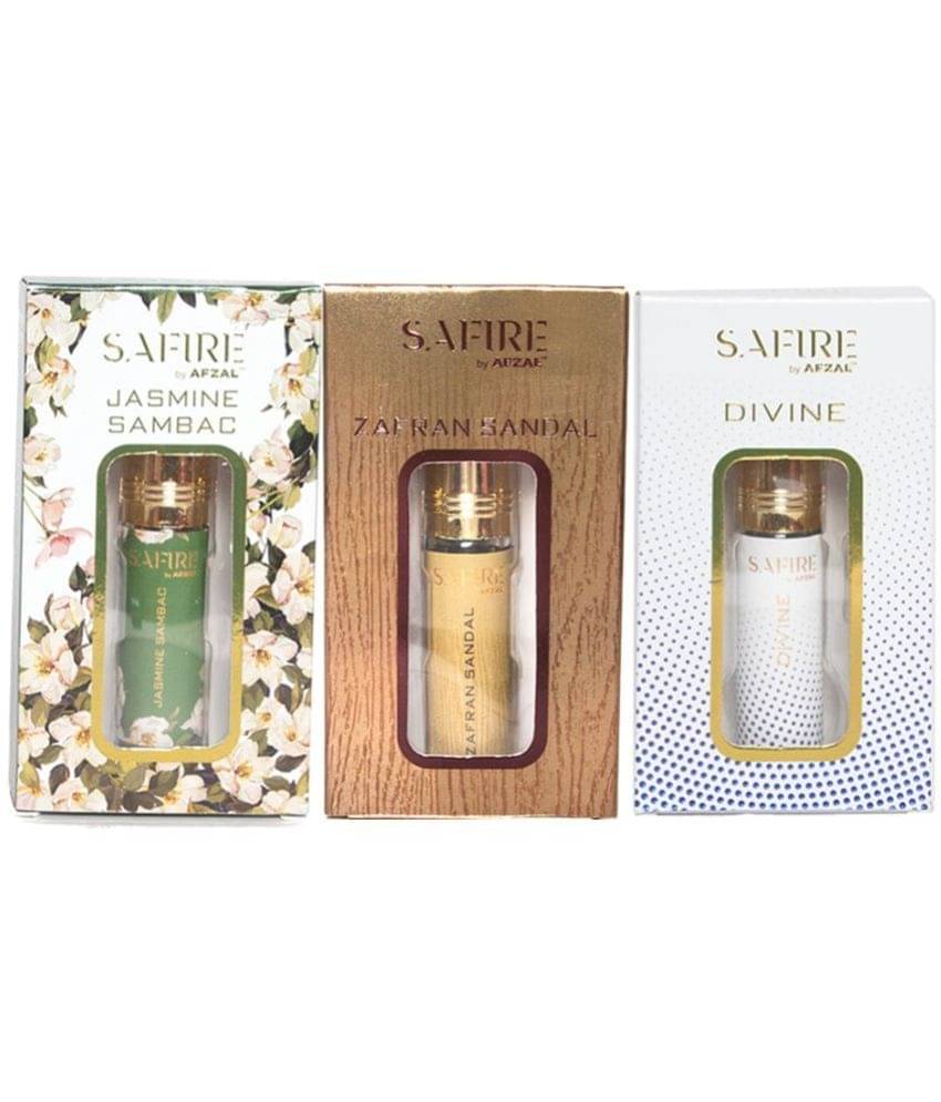     			SAFIRE JASMINE SAMBAC, ZAFRAN SANDAL & DIVINE ATTAR (COMBO PACK 6ML*3) ROLL-ON PERFUME OIL FOR MEN AND WOMEN