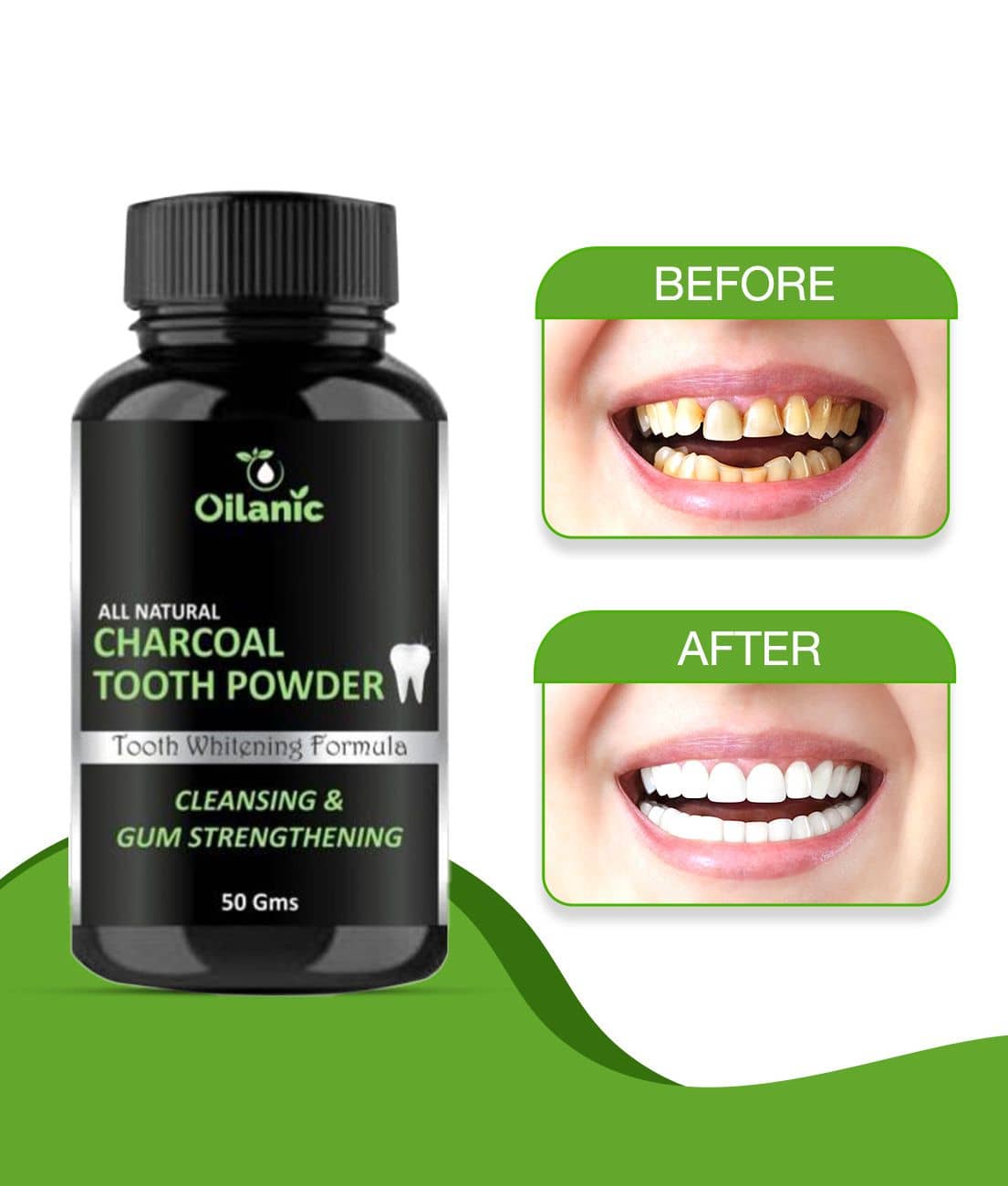Oilanic Charcoal Tooth Powder - For Natural Teeth Whitening - Toothpowder 50 gm