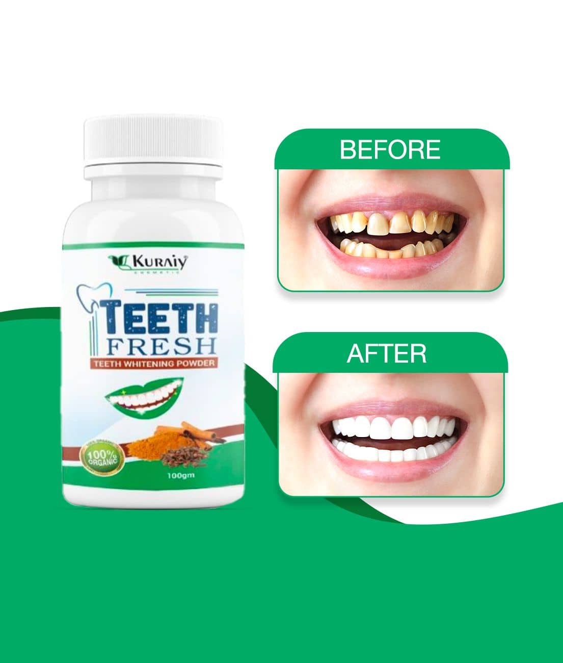 KURAIY Pearl Teeth Whitening Powder Teeth Brightening Oral Remove Plaque Stains 100g