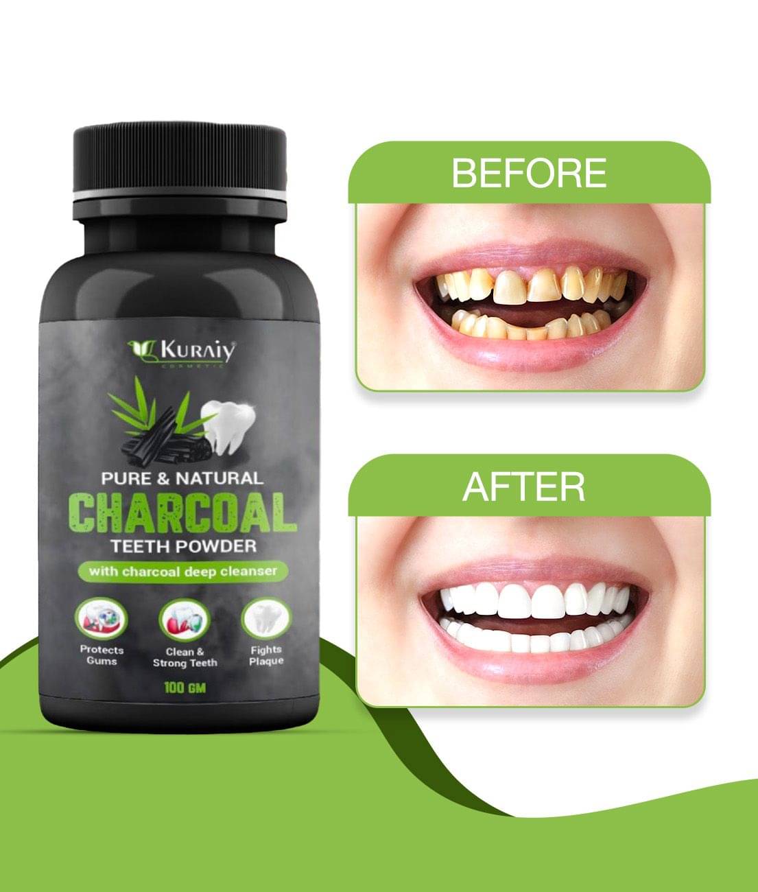     			KURAIY Charcoal Teeth Whitening Powder Teeth Brightening Oral Remove Plaque Stains