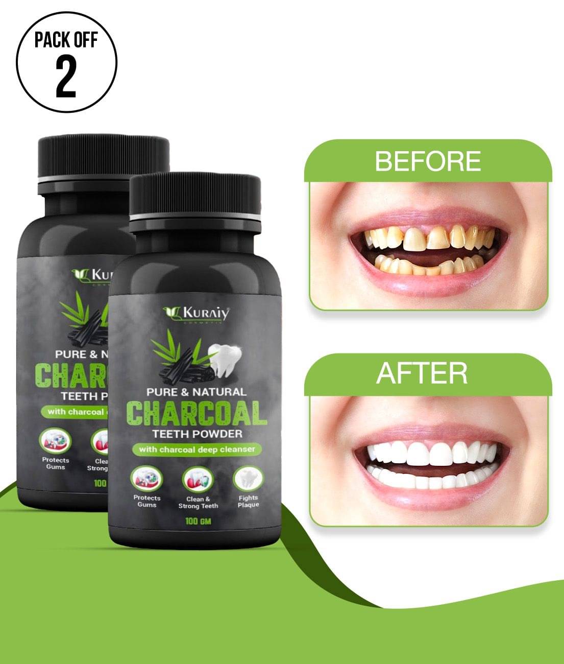 KURAIY Charcoal Teeth Whitening Powder Teeth Brightening Oral Remove Plaque Stains 100g Pack of 2 KURAIY Charcoal Teeth Whitening Powder Teeth Brightening Oral Remove Plaque Stains 100g Pack of 2