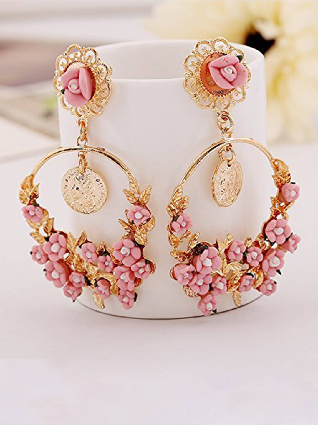     			YOUBELLA Pink Danglers Earrings ( Pack of 1 )