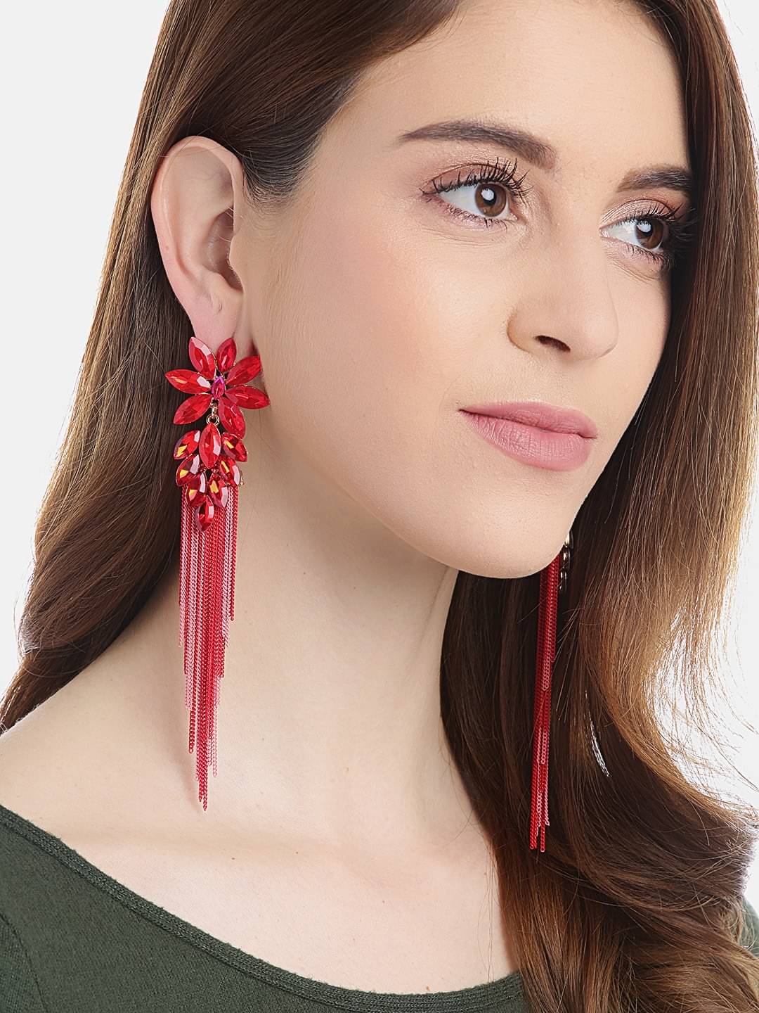     			YOUBELLA Red Danglers Earrings ( Pack of 1 )