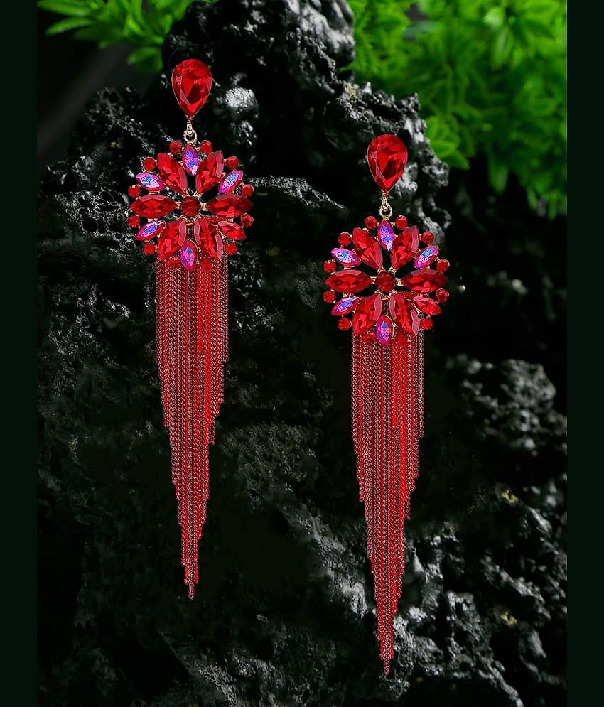 YOUBELLA Red Danglers Earrings ( Pack of 1 )