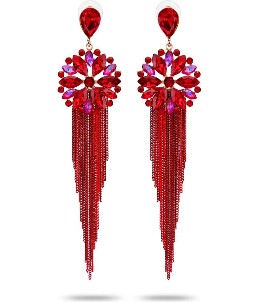 YOUBELLA Red Danglers Earrings ( Pack of 1 )