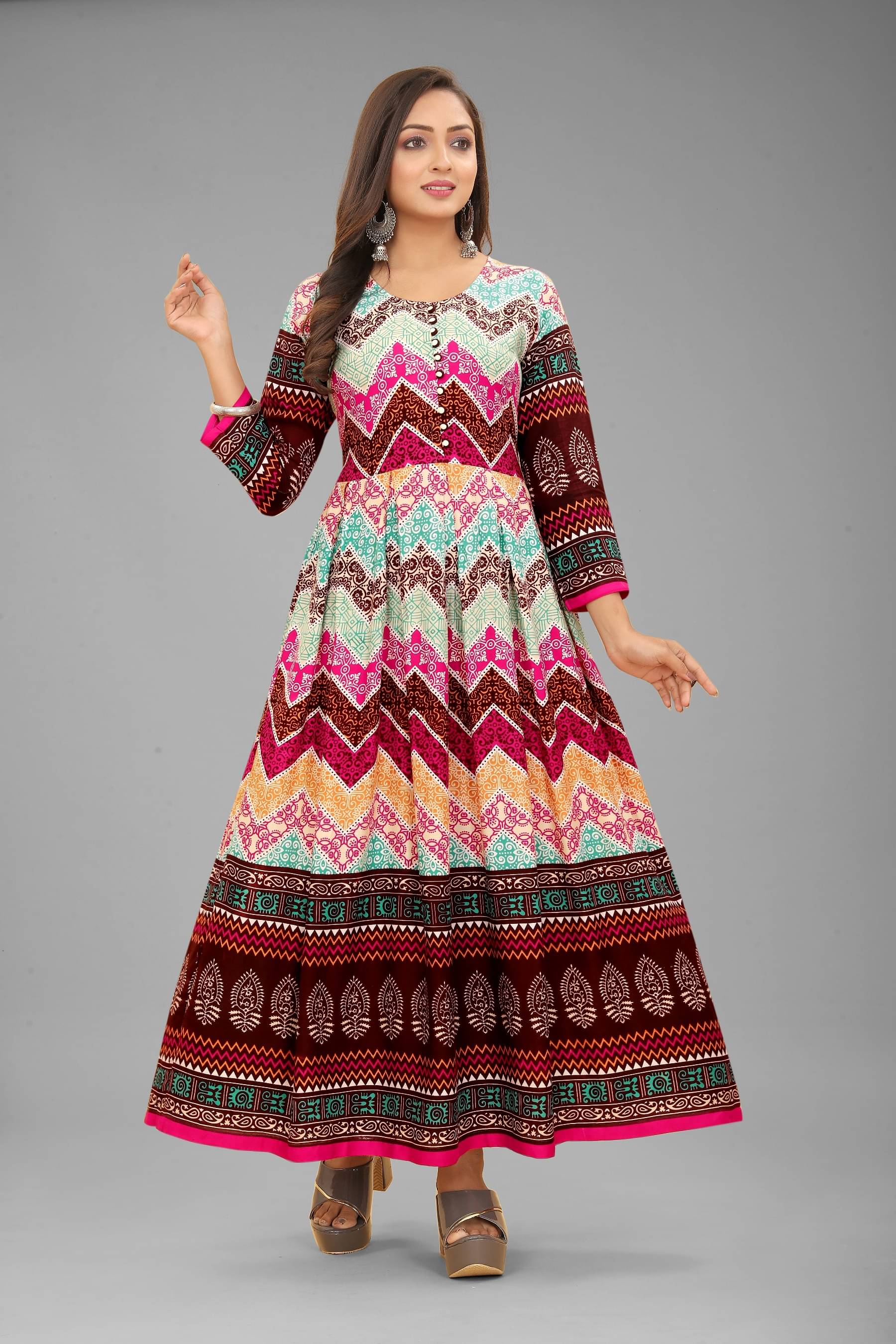     			silky style Rayon Printed Flared Women's Kurti - Multicoloured ( Pack of 1 )