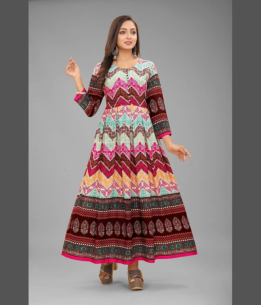 silky style Rayon Printed Flared Women's Kurti - Multicoloured ( Pack of 1 ) - Kurtis, Tunics | Buy online on ZillyBuy