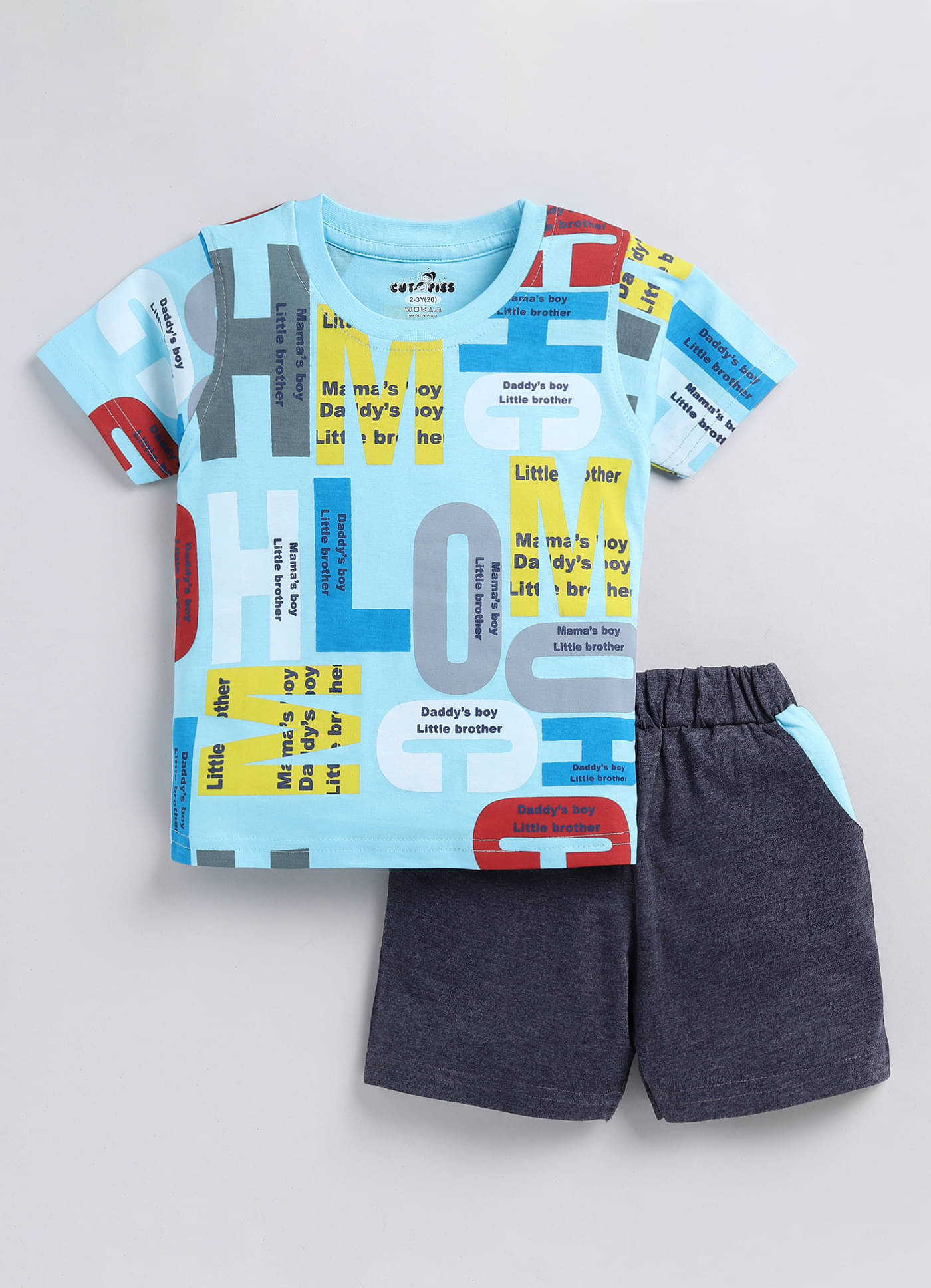    			CUTOPIES Pack of 1 Boys Cotton Blend T-Shirt & Shorts Set ( Blue )