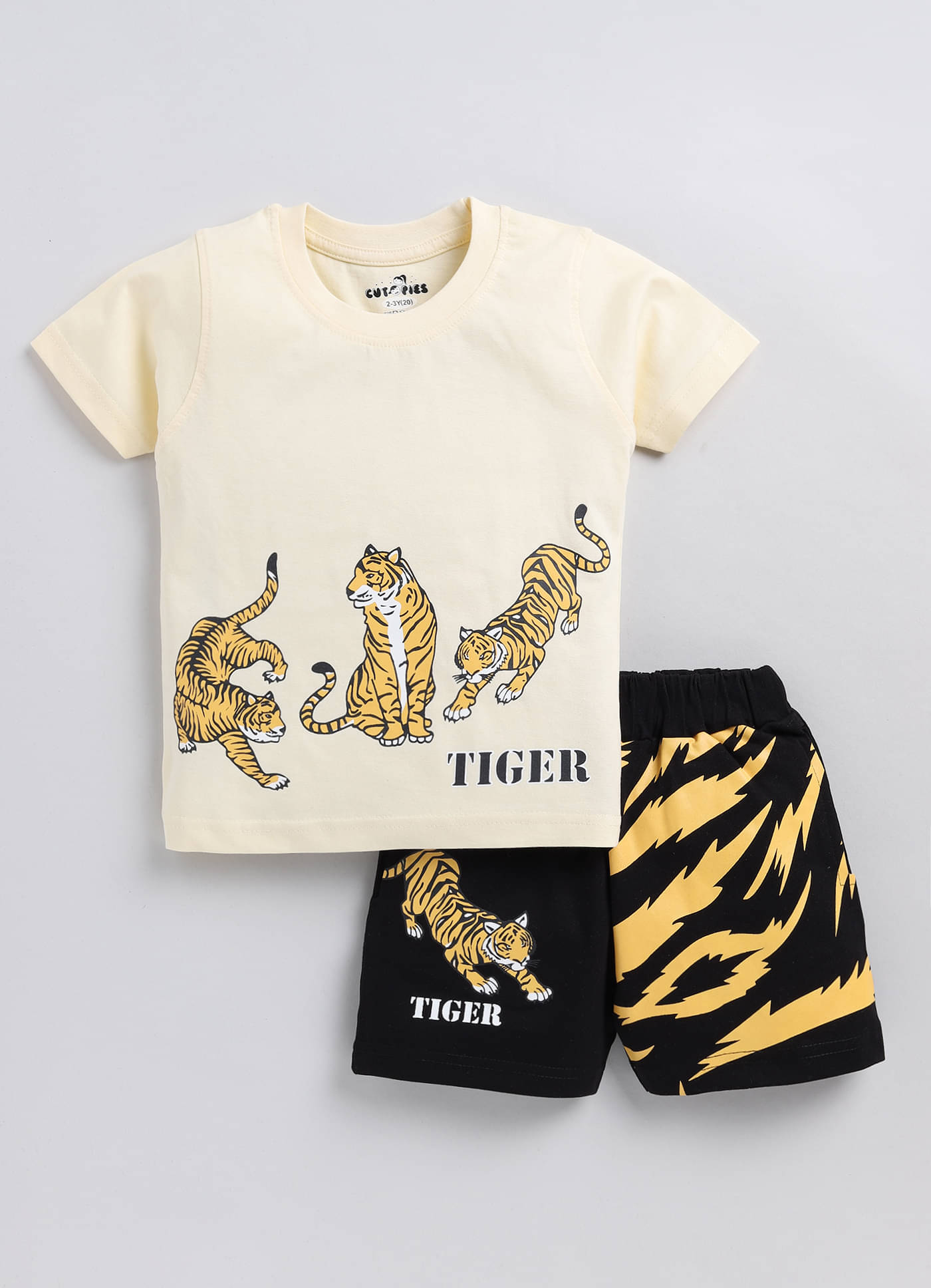     			CUTOPIES Pack of 1 Boys Cotton Blend T-Shirt & Shorts Set ( Cream )