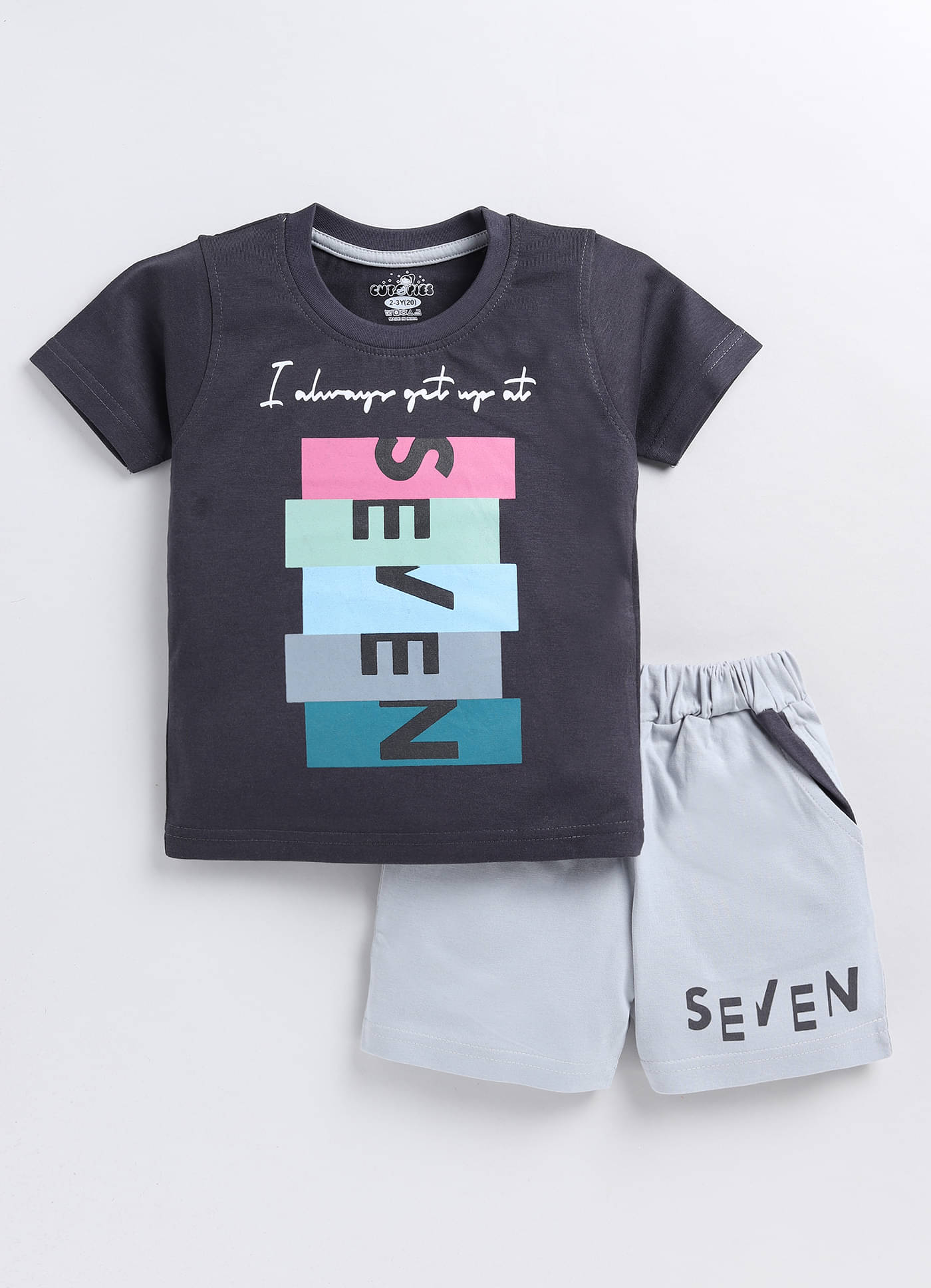     			CUTOPIES Pack of 1 Boys Cotton Blend T-Shirt & Shorts Set ( Dark Grey )
