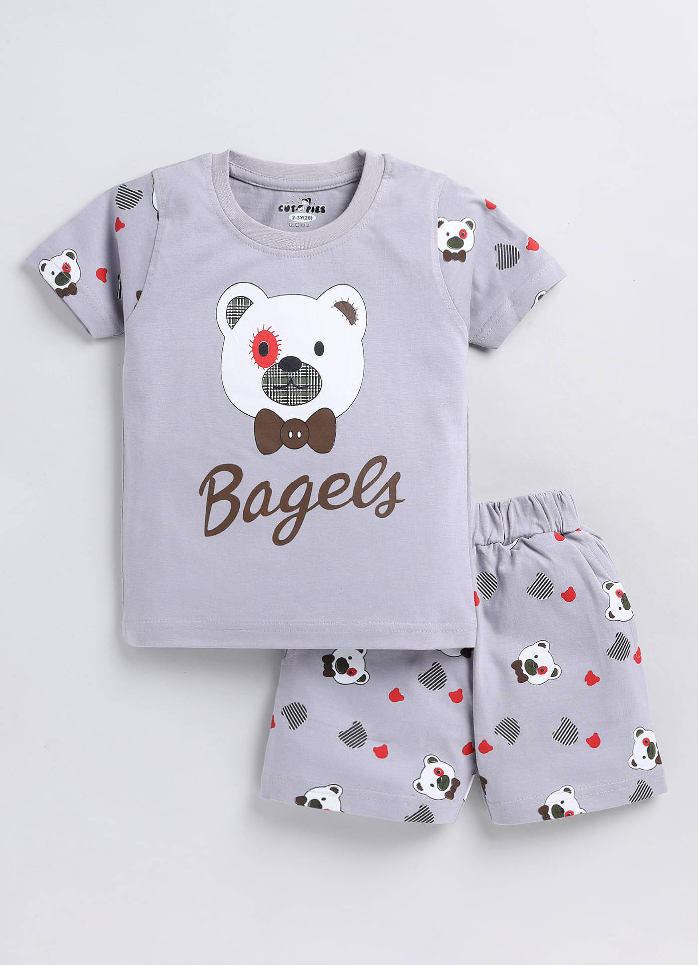     			CUTOPIES Pack of 1 Boys Cotton Blend T-Shirt & Shorts Set ( Grey )