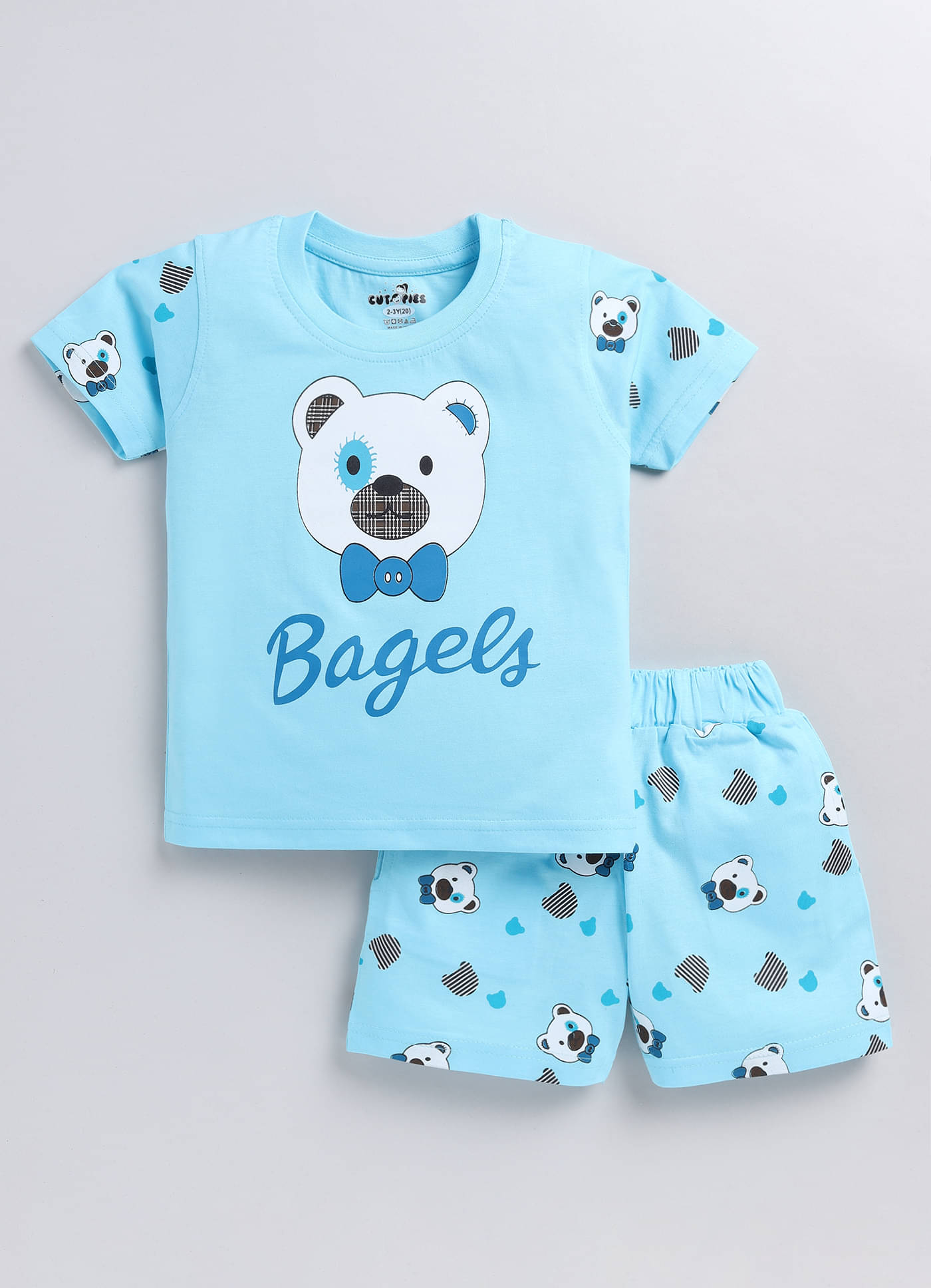     			CUTOPIES Pack of 1 Boys Cotton Blend T-Shirt & Shorts Set ( Light Blue )