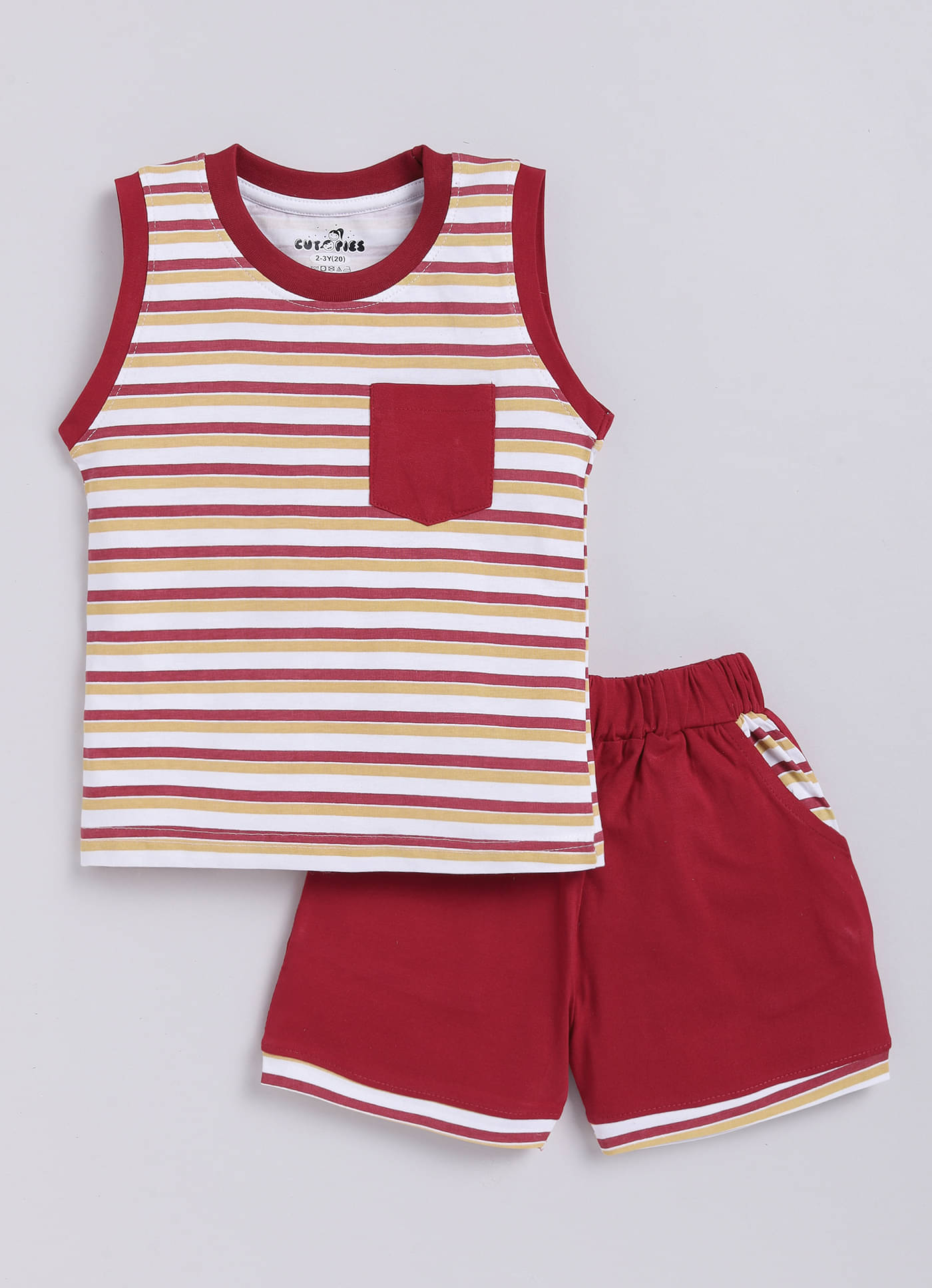     			CUTOPIES Pack of 1 Boys Cotton Blend T-Shirt & Shorts Set ( Maroon )