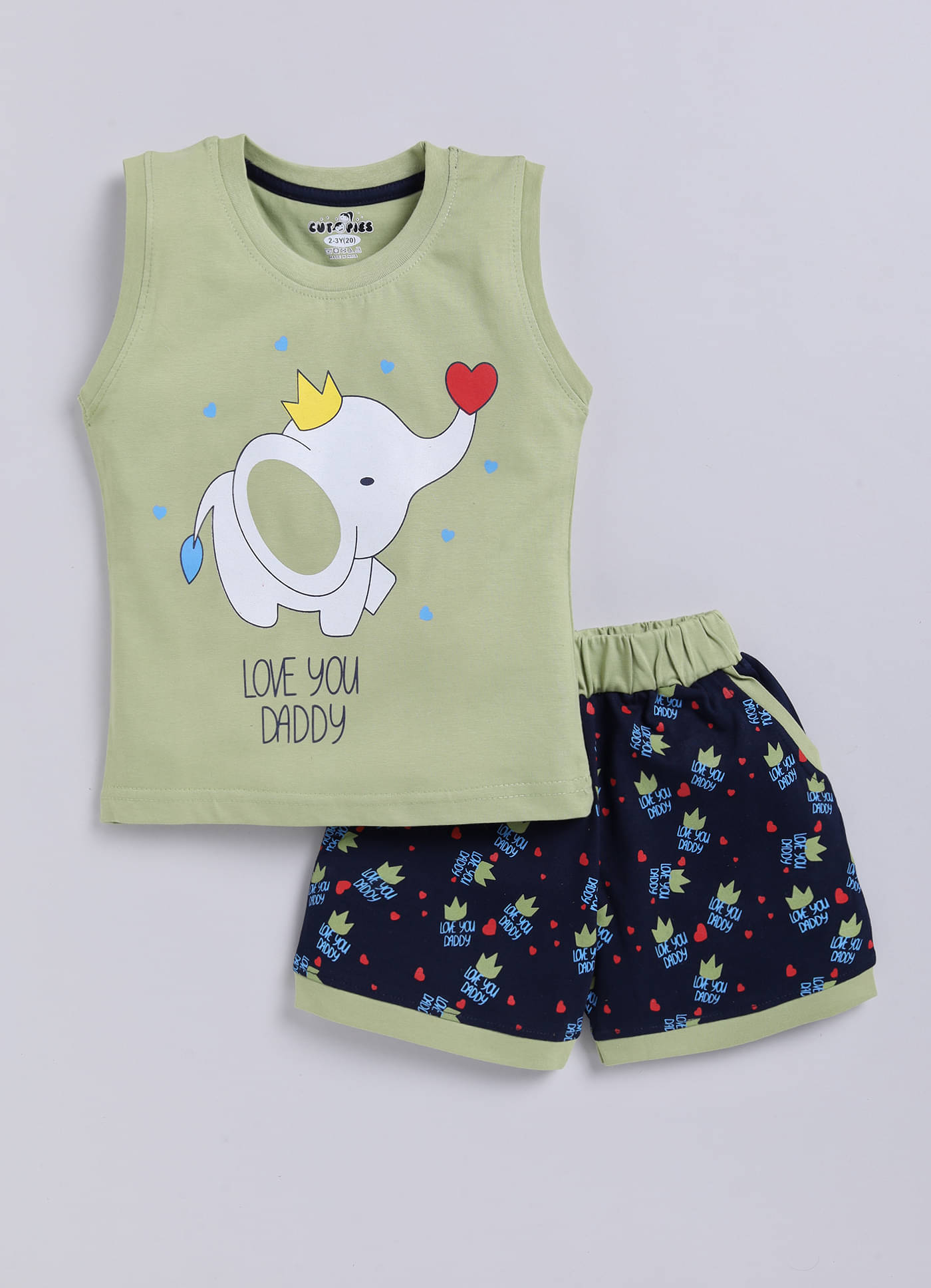     			CUTOPIES Pack of 1 Boys Cotton Blend T-Shirt & Shorts Set ( Olive )