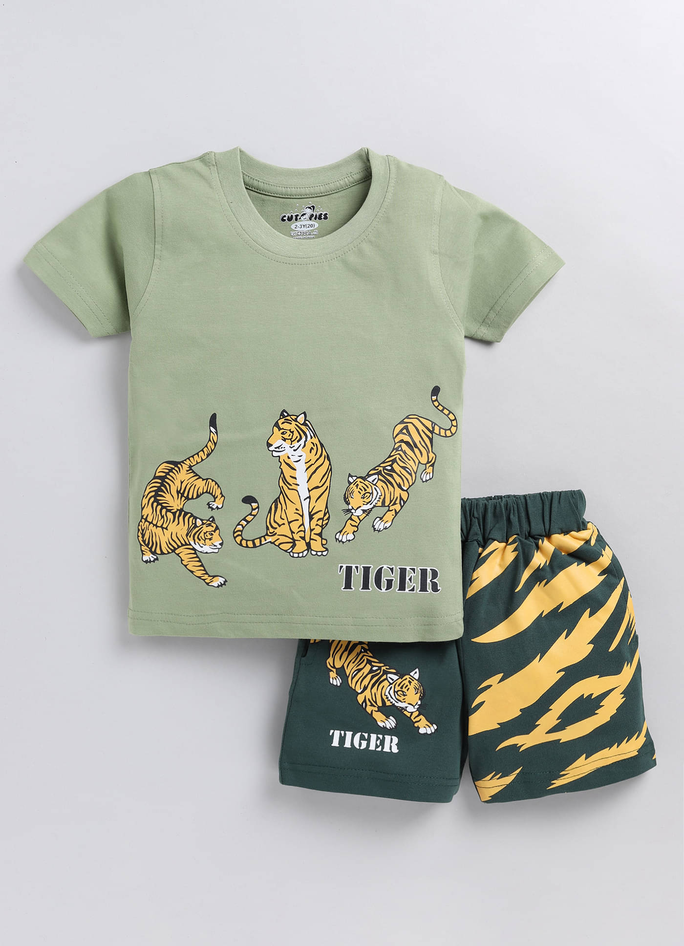     			CUTOPIES Pack of 1 Boys Cotton Blend T-Shirt & Shorts Set ( Olive )