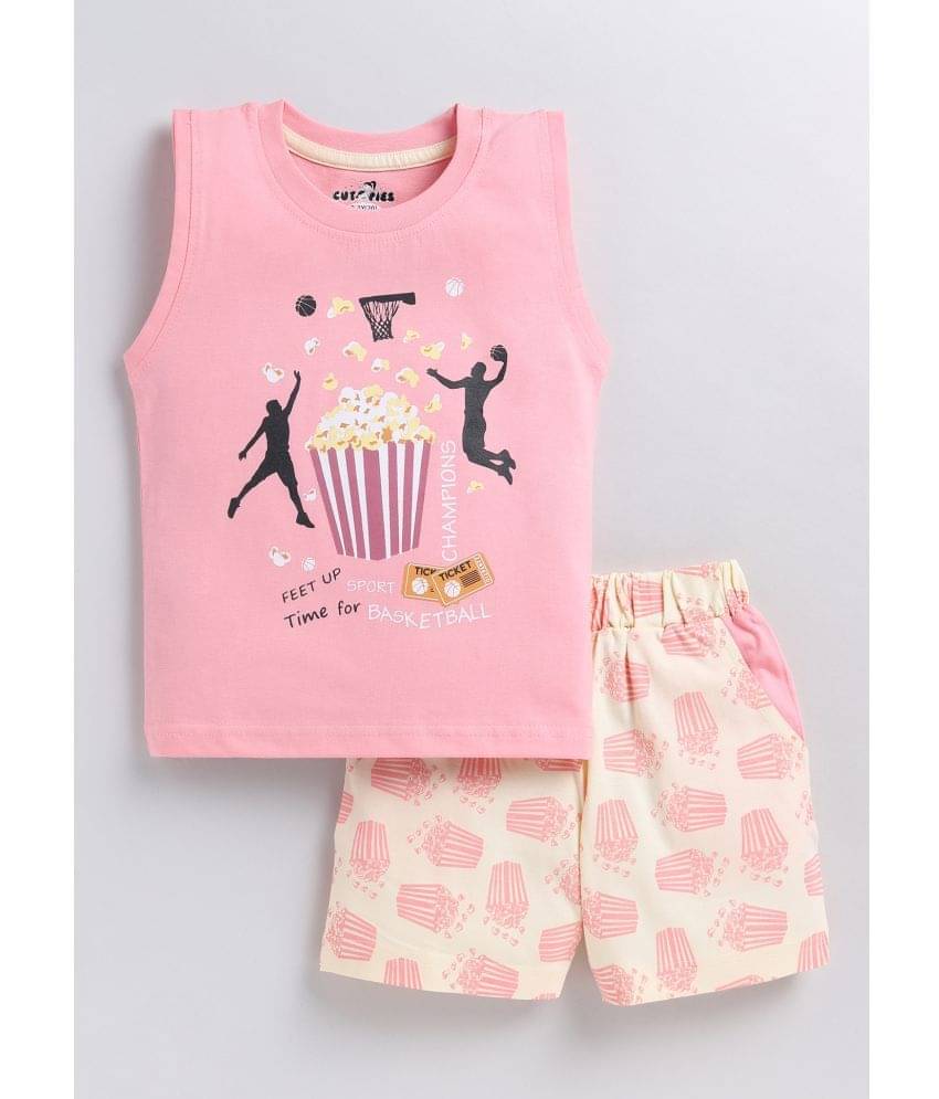     			CUTOPIES Pack of 1 Boys Cotton Blend T-Shirt & Shorts Set ( Pink )