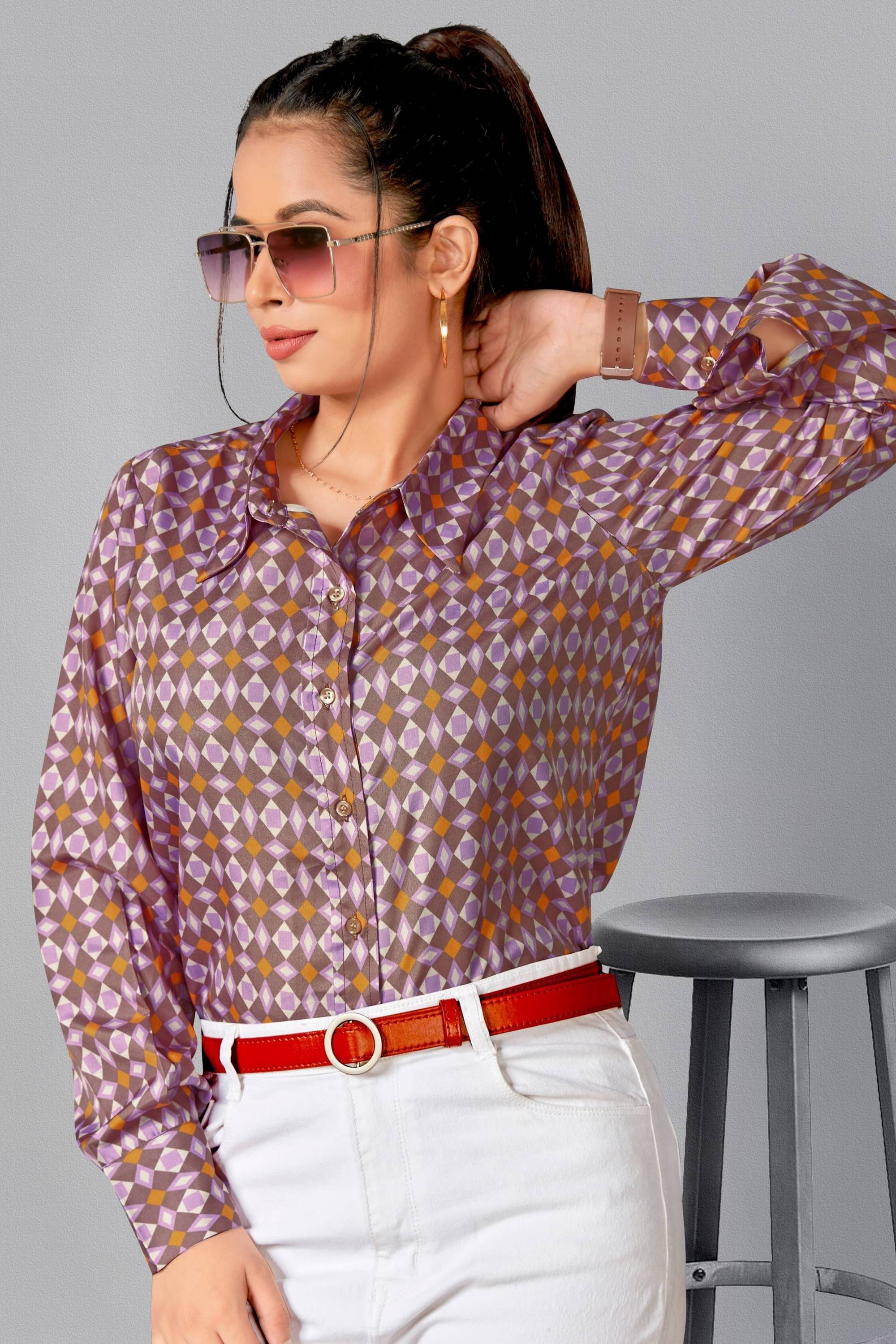     			Colorcart Women Printed Polyester Shirt ( Brown )