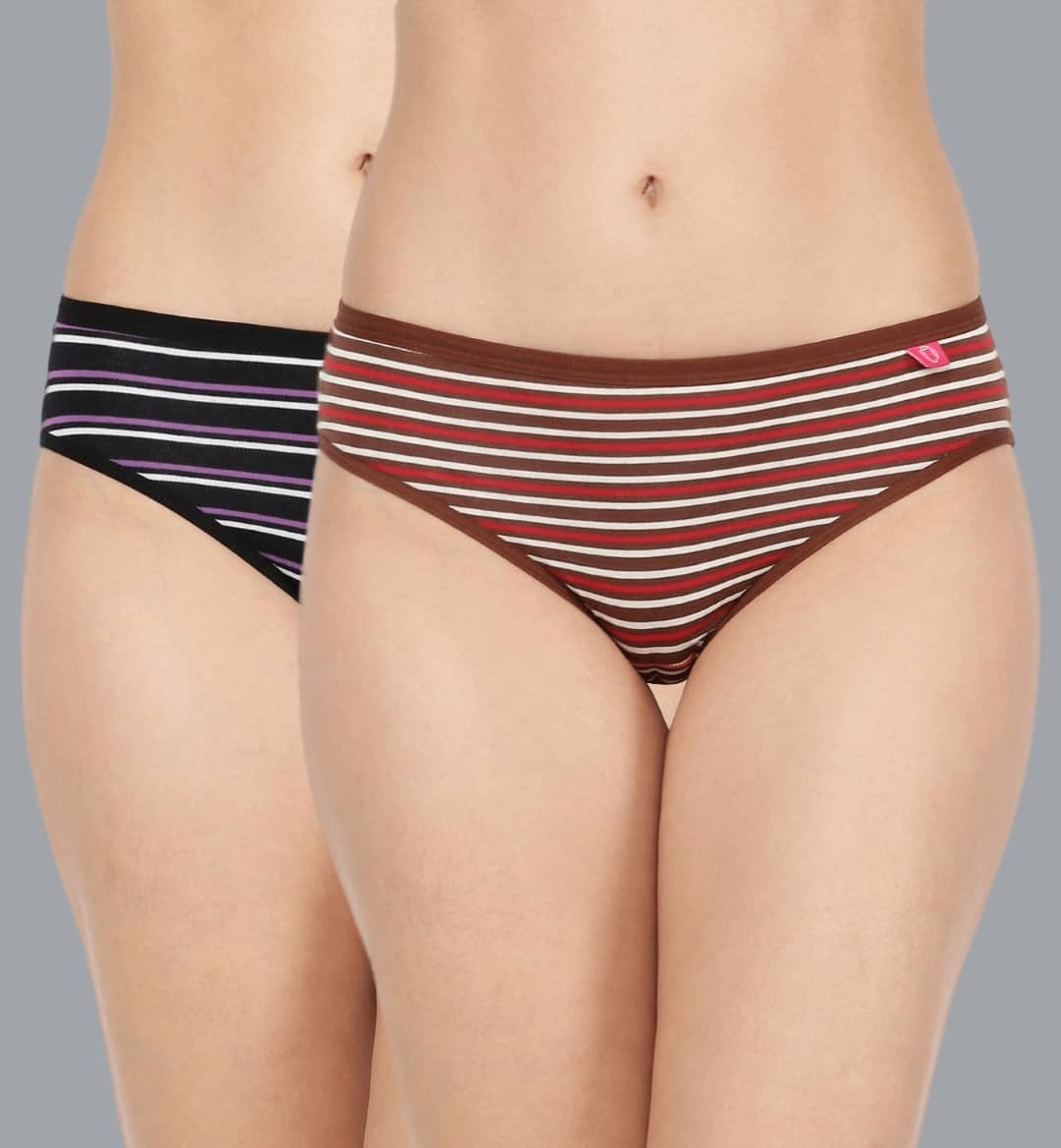 Dollar Missy Pack of 2 Cotton Striped Women's Hipster ( Multi Color )