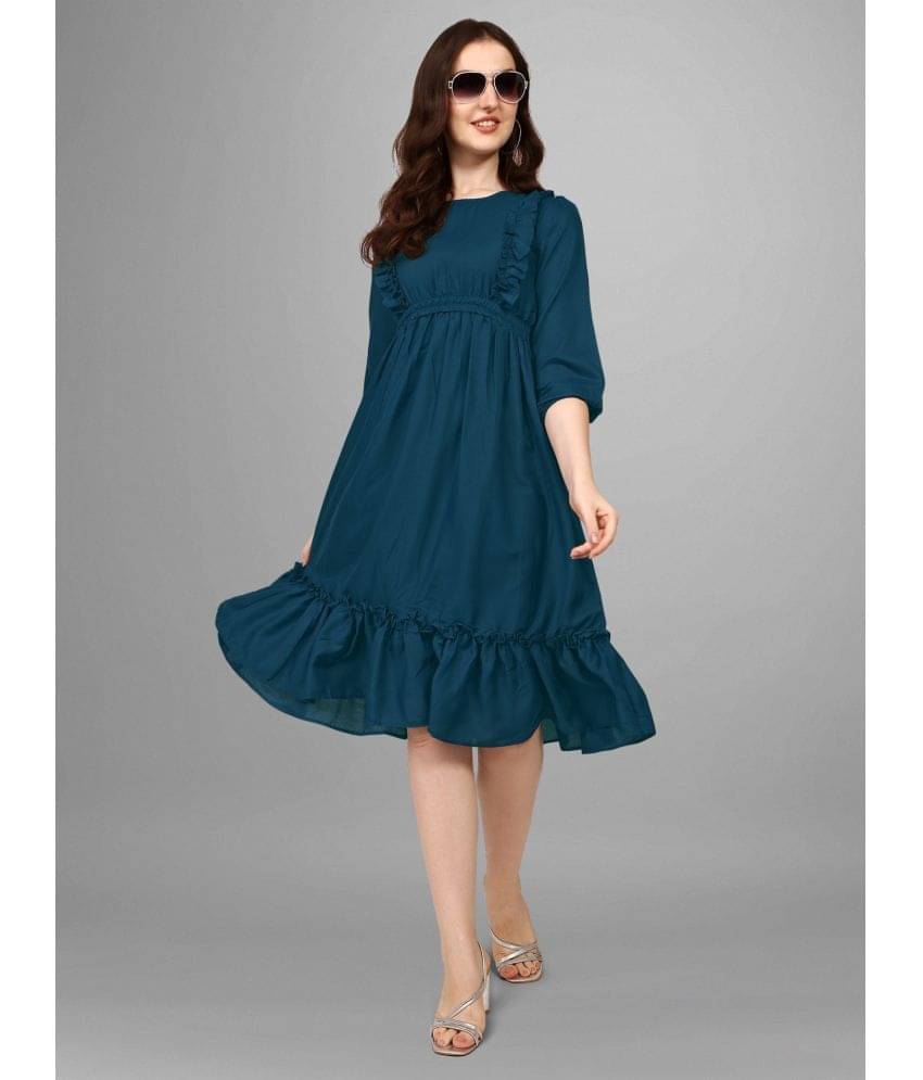 Femvy Women Polyester Solid Fit & Flare Dress ( Blue ) Femvy Women Polyester Solid Fit & Flare Dress ( Blue )