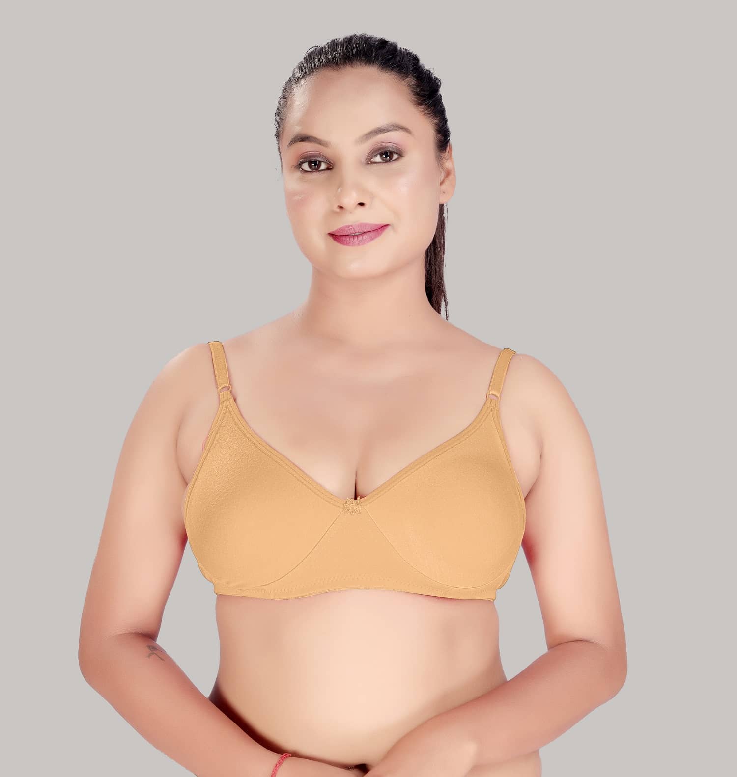 HAYA Cotton Non Padded Women's Plunge Bra ( Beige )
