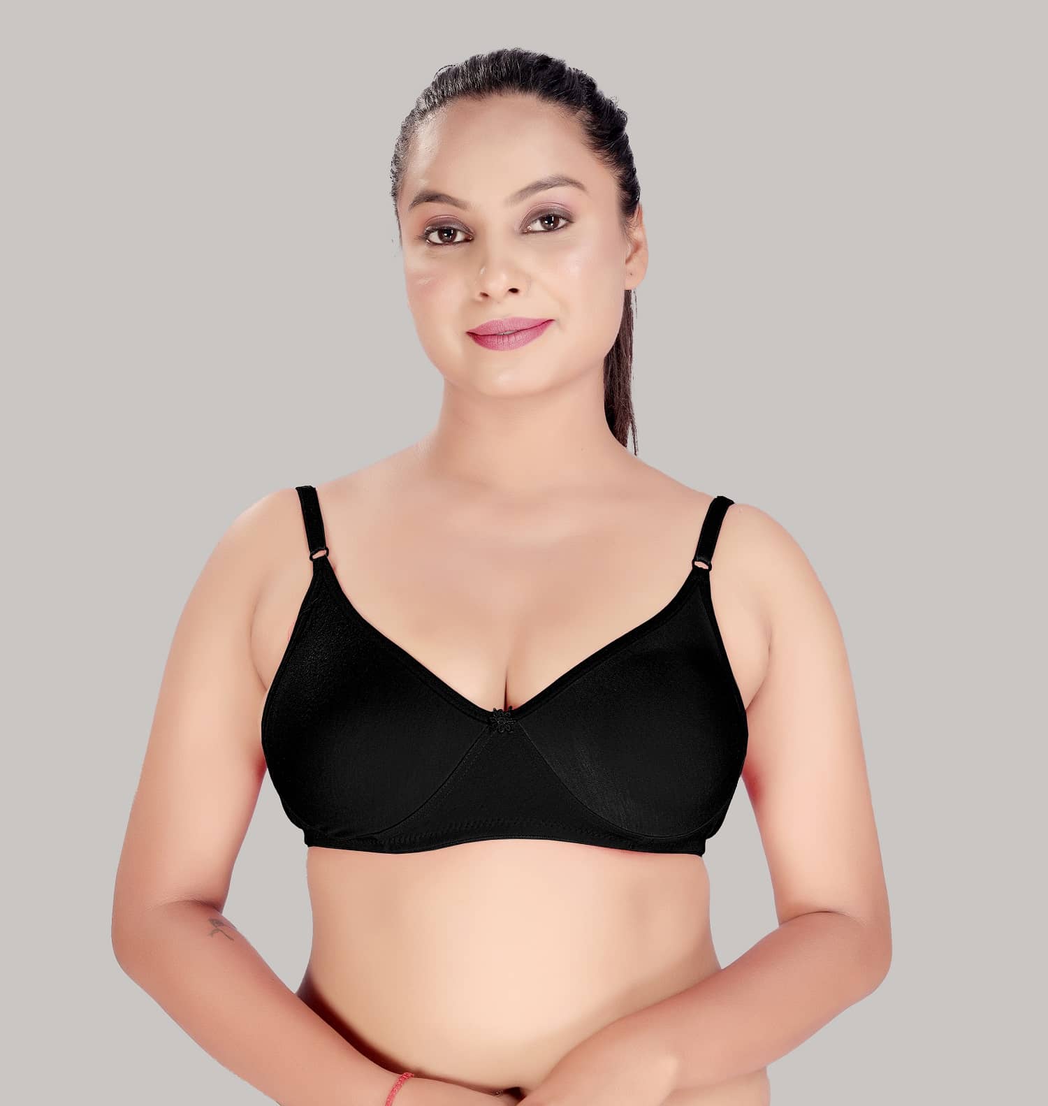 HAYA Cotton Non Padded Women's Plunge Bra ( Black )
