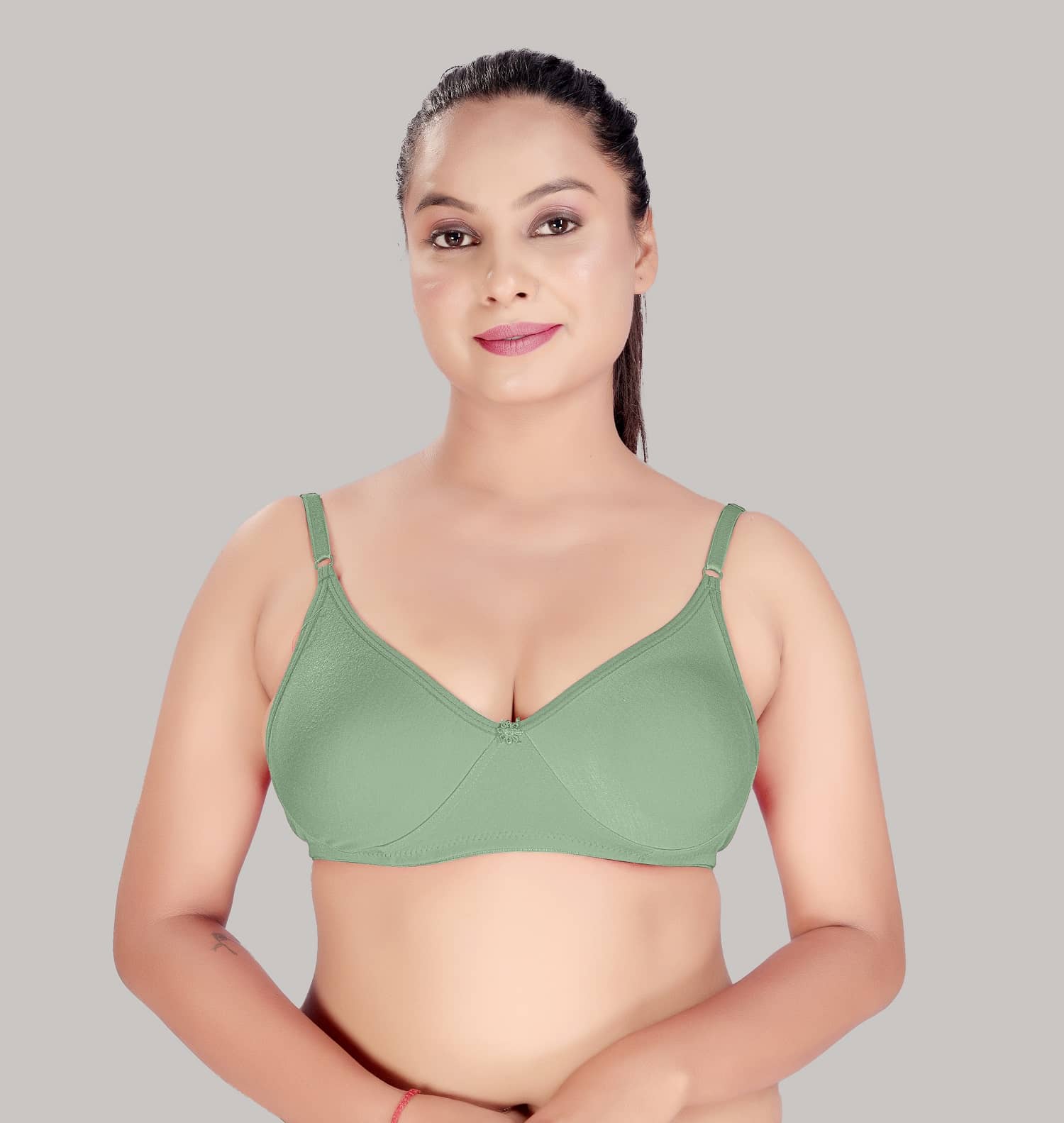 HAYA Cotton Non Padded Women's Plunge Bra ( Green )