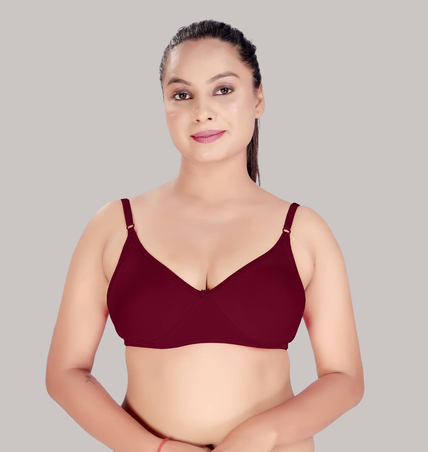 HAYA Cotton Non Padded Women's Plunge Bra ( Maroon )