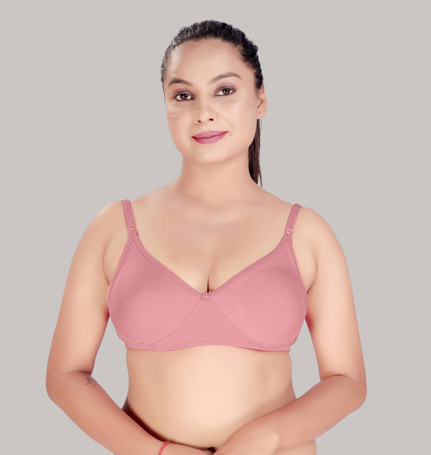 HAYA Cotton Non Padded Women's Plunge Bra ( Pink )