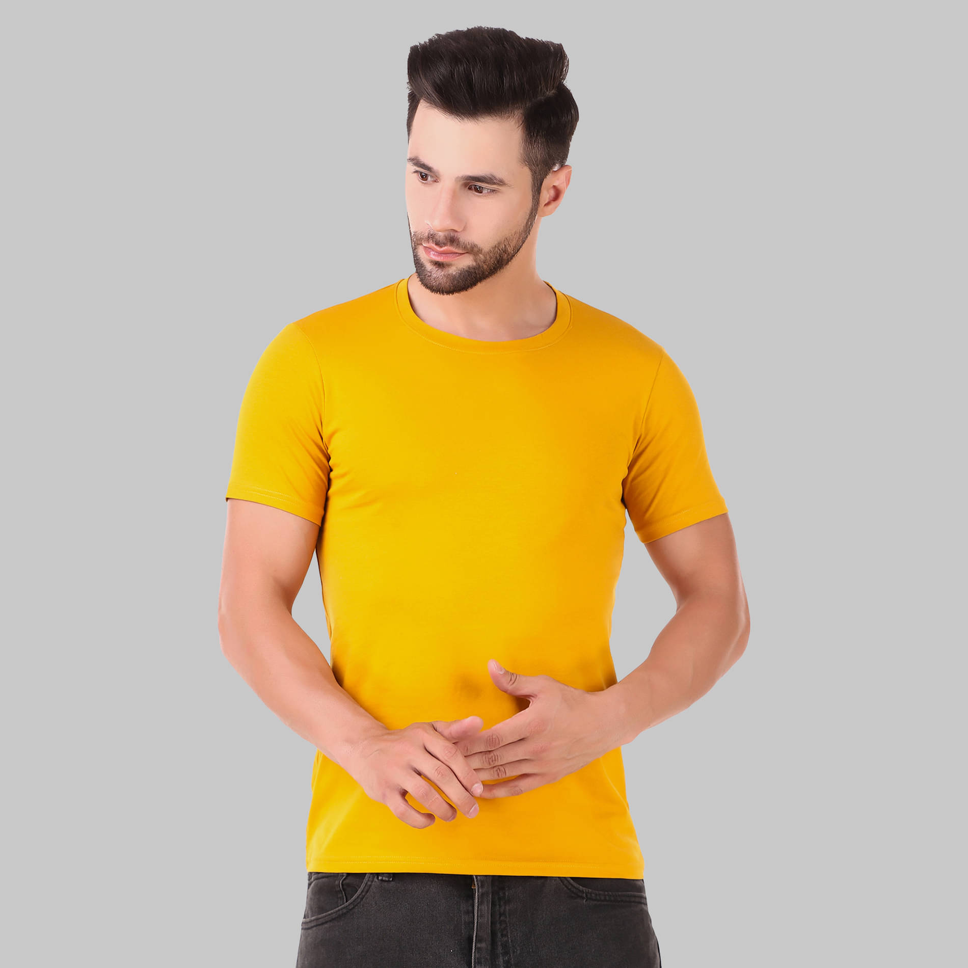     			IDASS Pack of 1 Cotton Blend Regular Fit Men's T-Shirt ( Mustard )