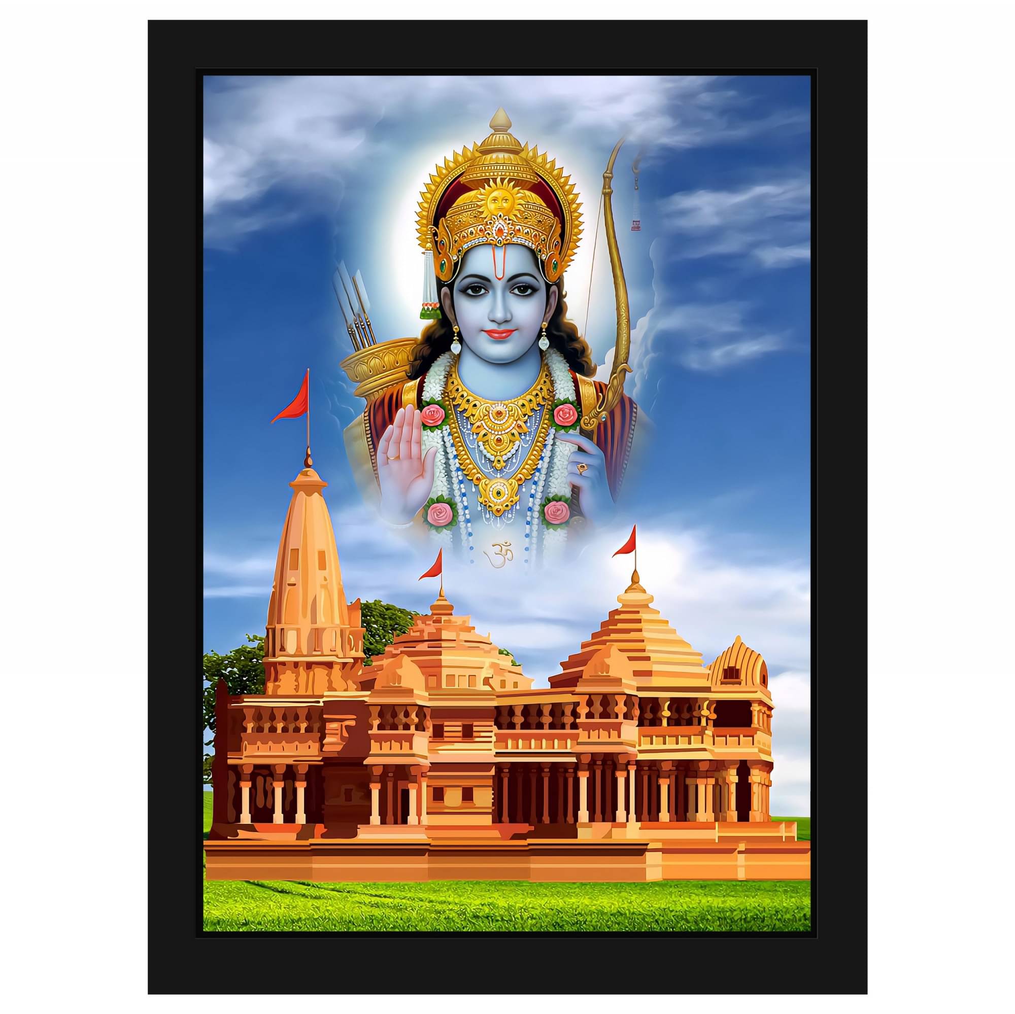     			Indianara Jai Shree Ram Temple Religious Painting With Frame