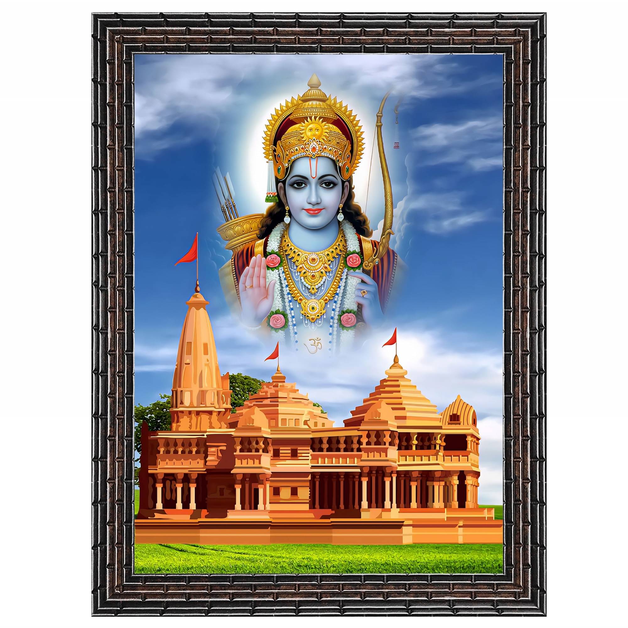 Indianara Jai Shree Ram Temple Religious Painting With Frame Indianara Jai Shree Ram Temple Religious Painting With Frame