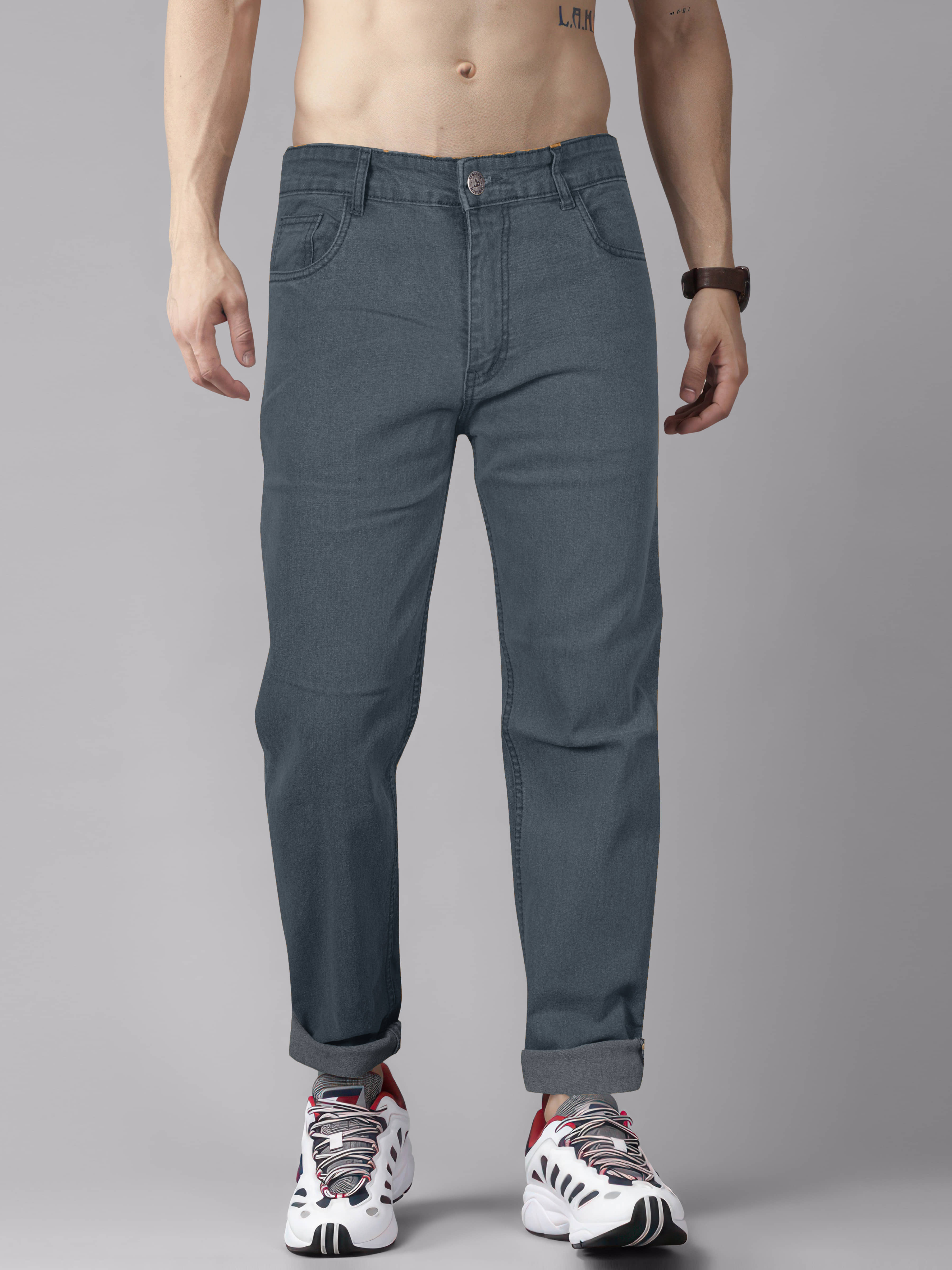 JB JUST BLACK Regular Fit Cuffed Hem Men's Jeans - Grey ( Pack of 1 ) - Jeans | Buy online on ZillyBuy