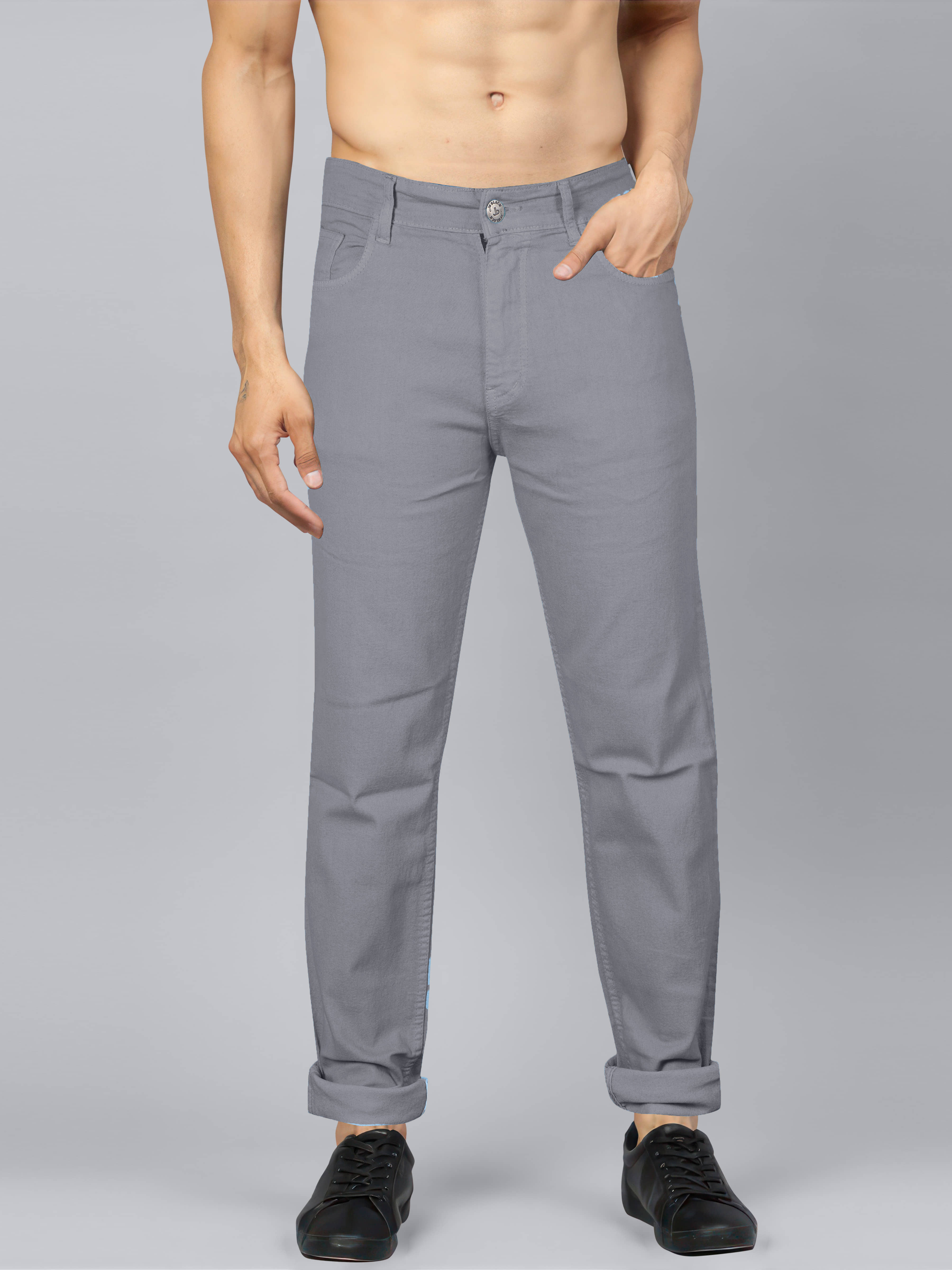 JB JUST BLACK Regular Fit Cuffed Hem Men's Jeans - Grey ( Pack of 1 ) - Jeans | Buy online on ZillyBuy