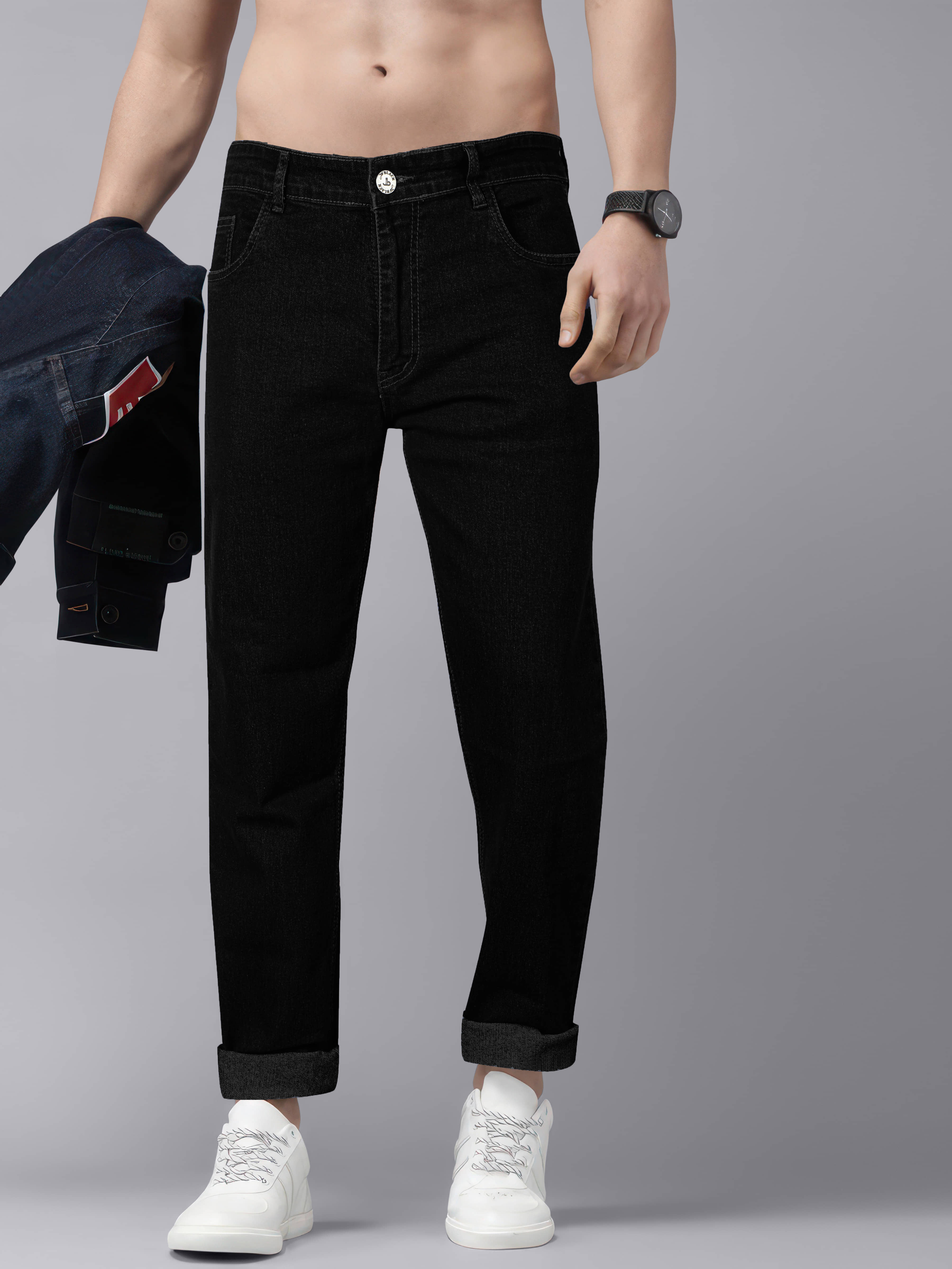 JB JUST BLACK Regular Fit Cuffed Hem Men's Jeans - Black ( Pack of 1 ) - Jeans | Buy online on ZillyBuy