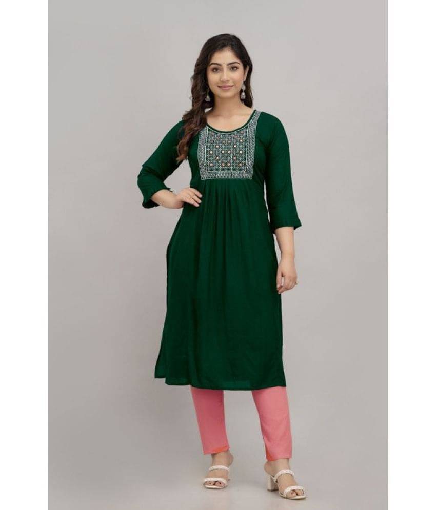 Kapadia Rayon Embroidered Kurti With Pants Women's Stitched Salwar Suit - Green ( Pack of 1 ) Kapadia Rayon Embroidered Kurti With Pants Women's Stitched Salwar Suit - Green ( Pack of 1 )