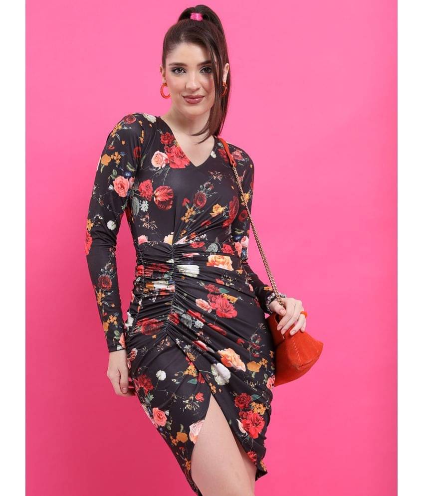 Ketch Polyester Blend Printed Mini Women's Bodycon Dress - Black ( Pack of 1 ) Ketch Polyester Blend Printed Mini Women's Bodycon Dress - Black ( Pack of 1 )