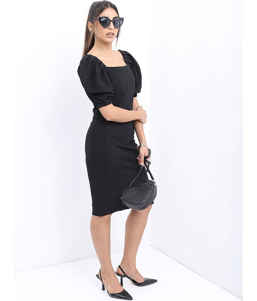 Ketch Women Polyester Blend Solid Bodycon Dress ( Green )