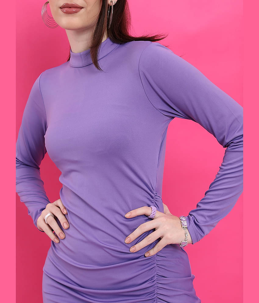 Ketch Women Polyester Blend Solid Bodycon Dress ( Purple )