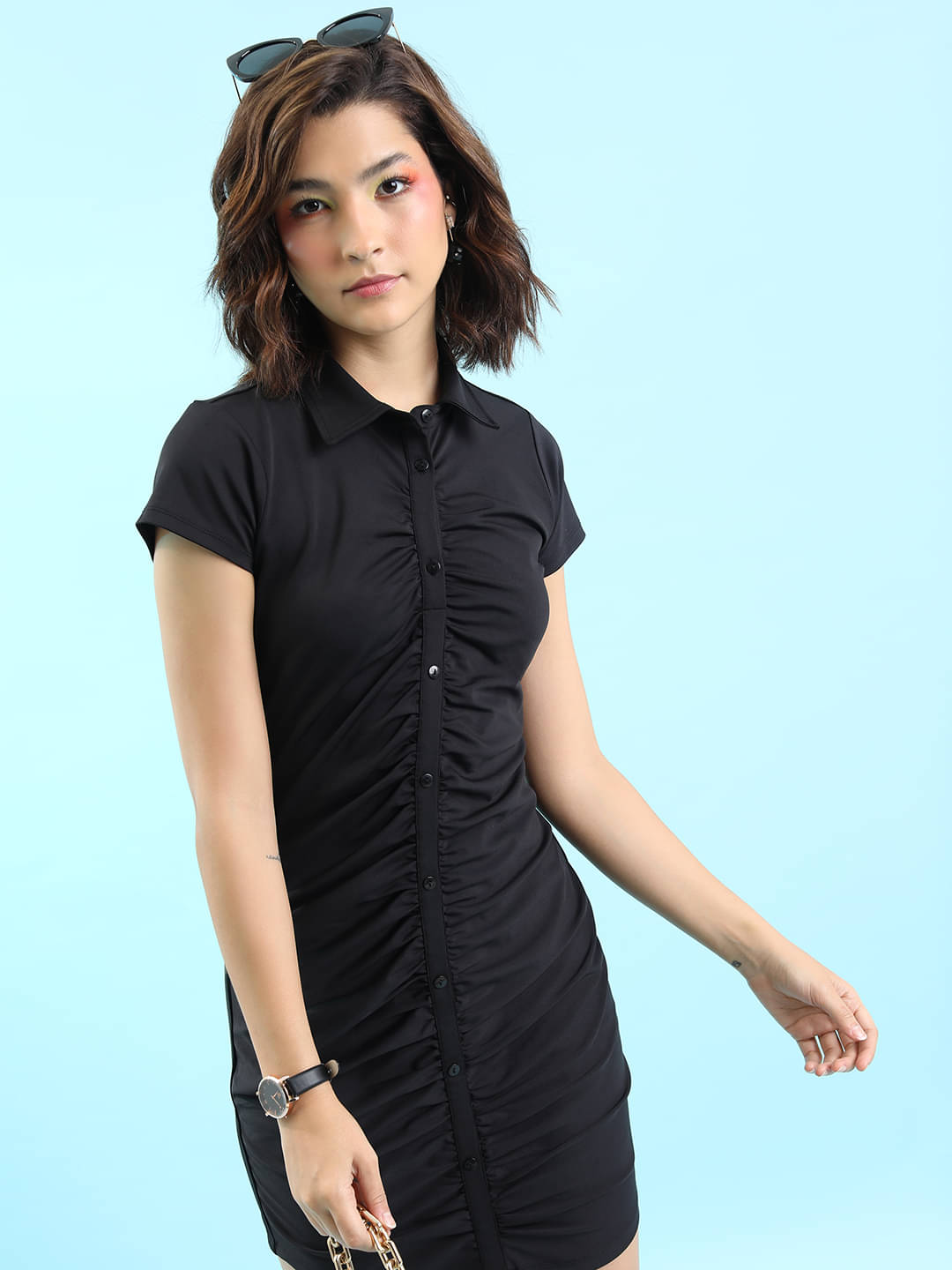     			Ketch Women Polyester Blend Solid Shift Dress ( Black )
