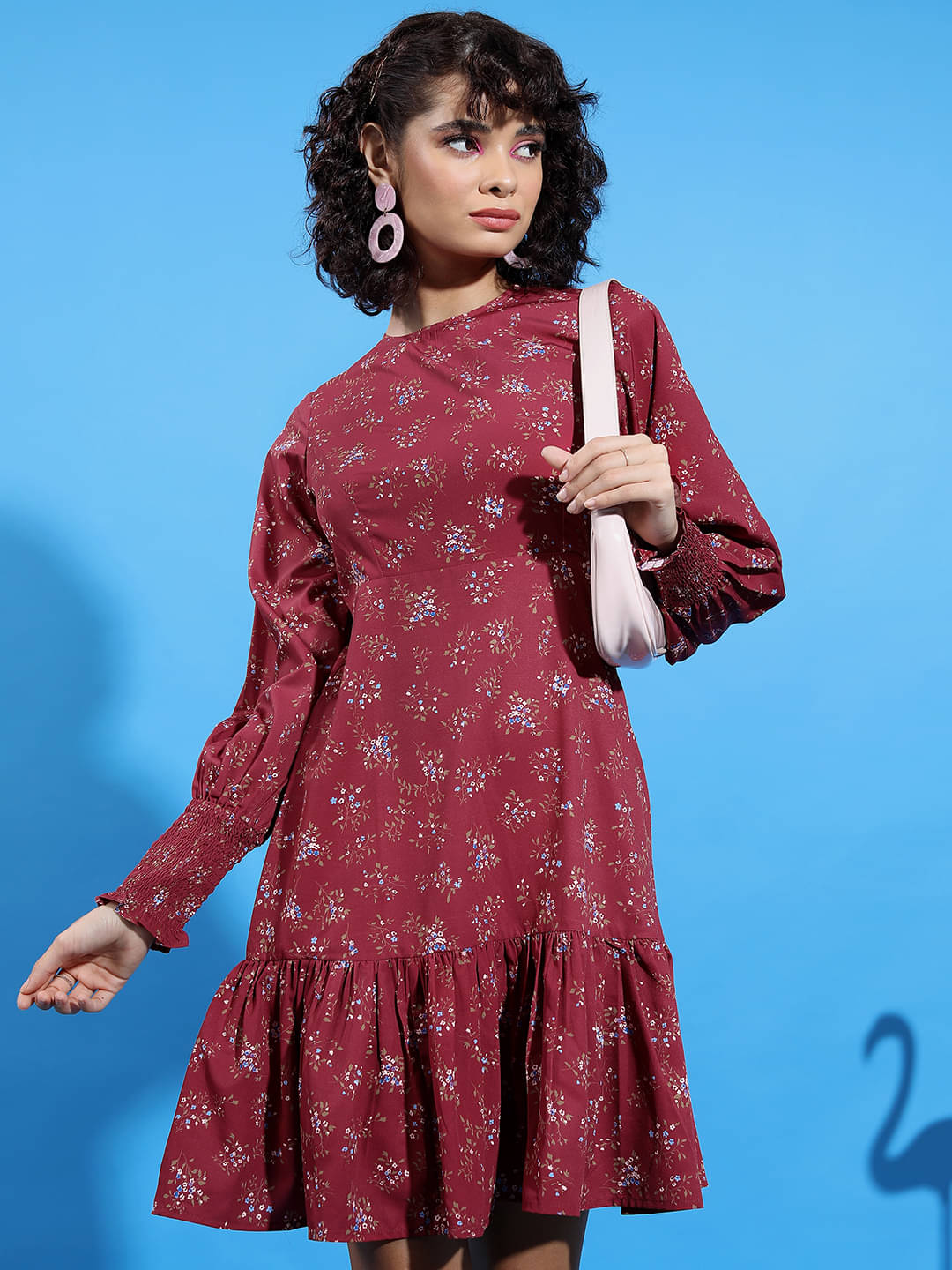     			Ketch Women Polyester Printed Drop Waist Dress ( Brown )