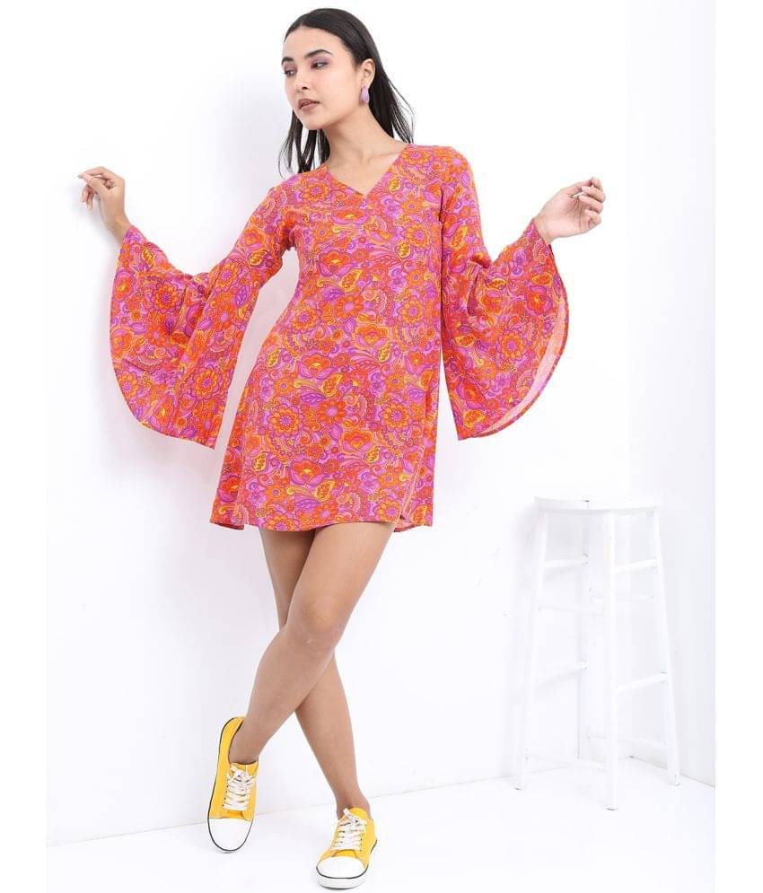 Ketch Women Polyester Printed A-line Dress ( Pink ) Ketch Women Polyester Printed A-line Dress ( Pink )