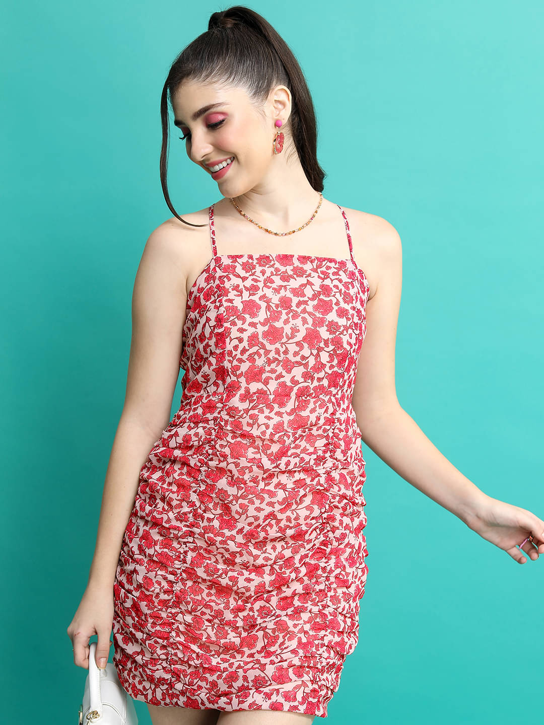     			Ketch Women Polyester Printed Bodycon Dress ( Pink )