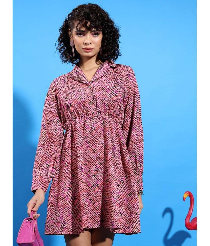     			Ketch Women Polyester Printed A-line Dress ( Pink )