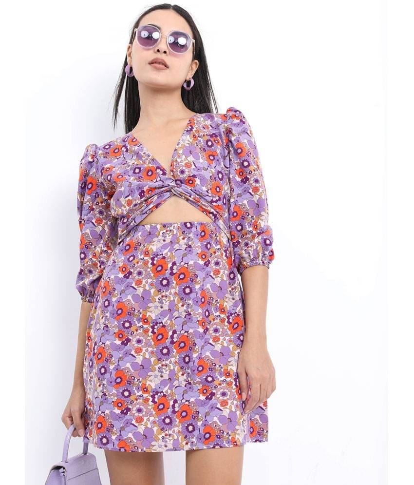     			Ketch Women Polyester Printed Cut Out Dress ( Pink )