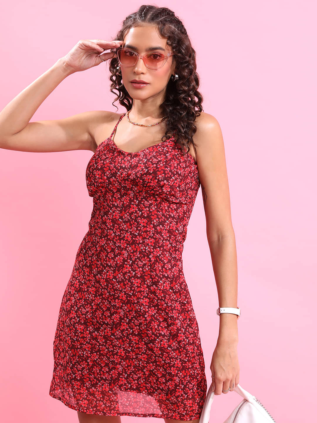 Ketch Women Polyester Printed A-line Dress ( Red ) Ketch Women Polyester Printed A-line Dress ( Red )