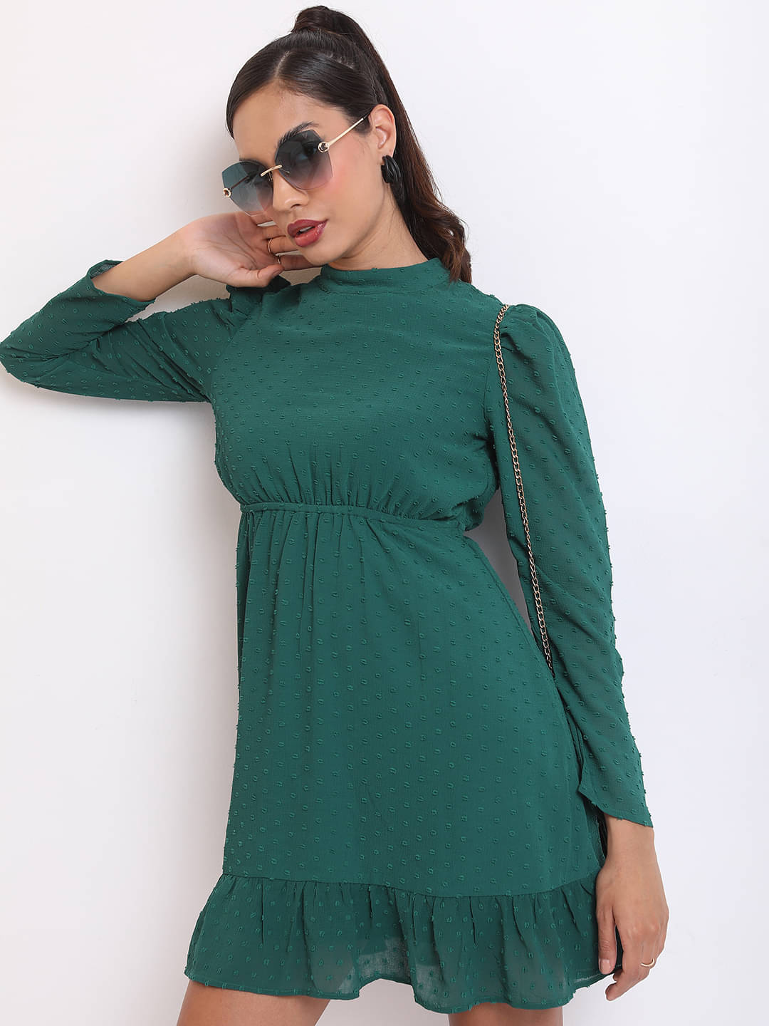 Ketch Women Polyester Self Design A-line Dress ( Green ) Ketch Women Polyester Self Design A-line Dress ( Green )
