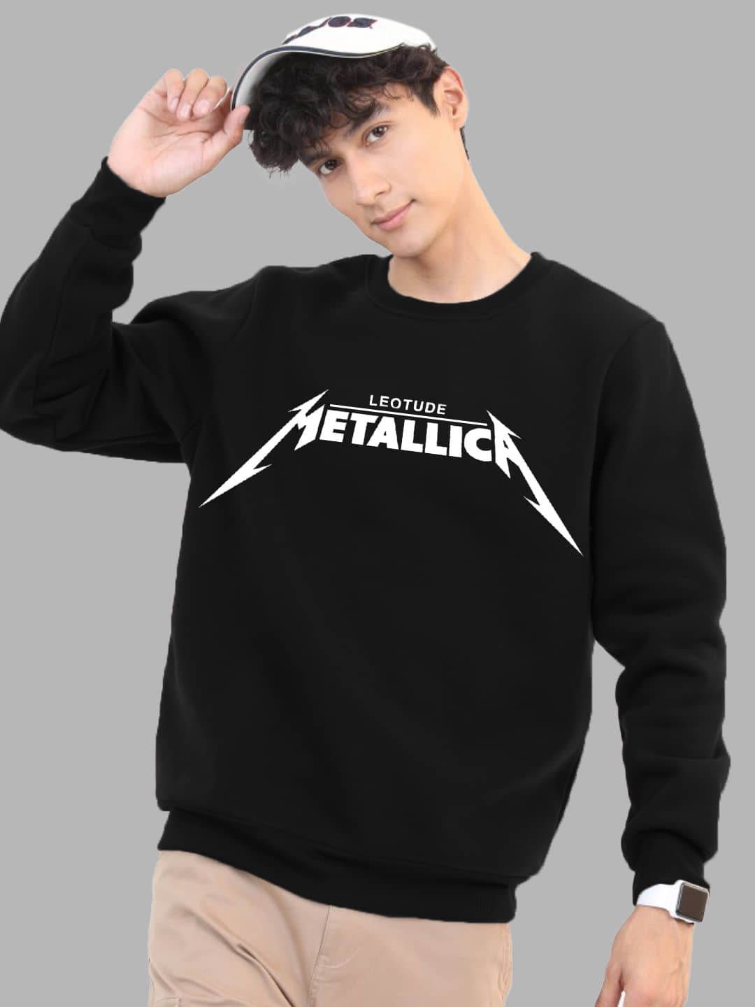 Leotude Fleece Round Neck Men's Sweatshirt - Black ( Pack of 1 )