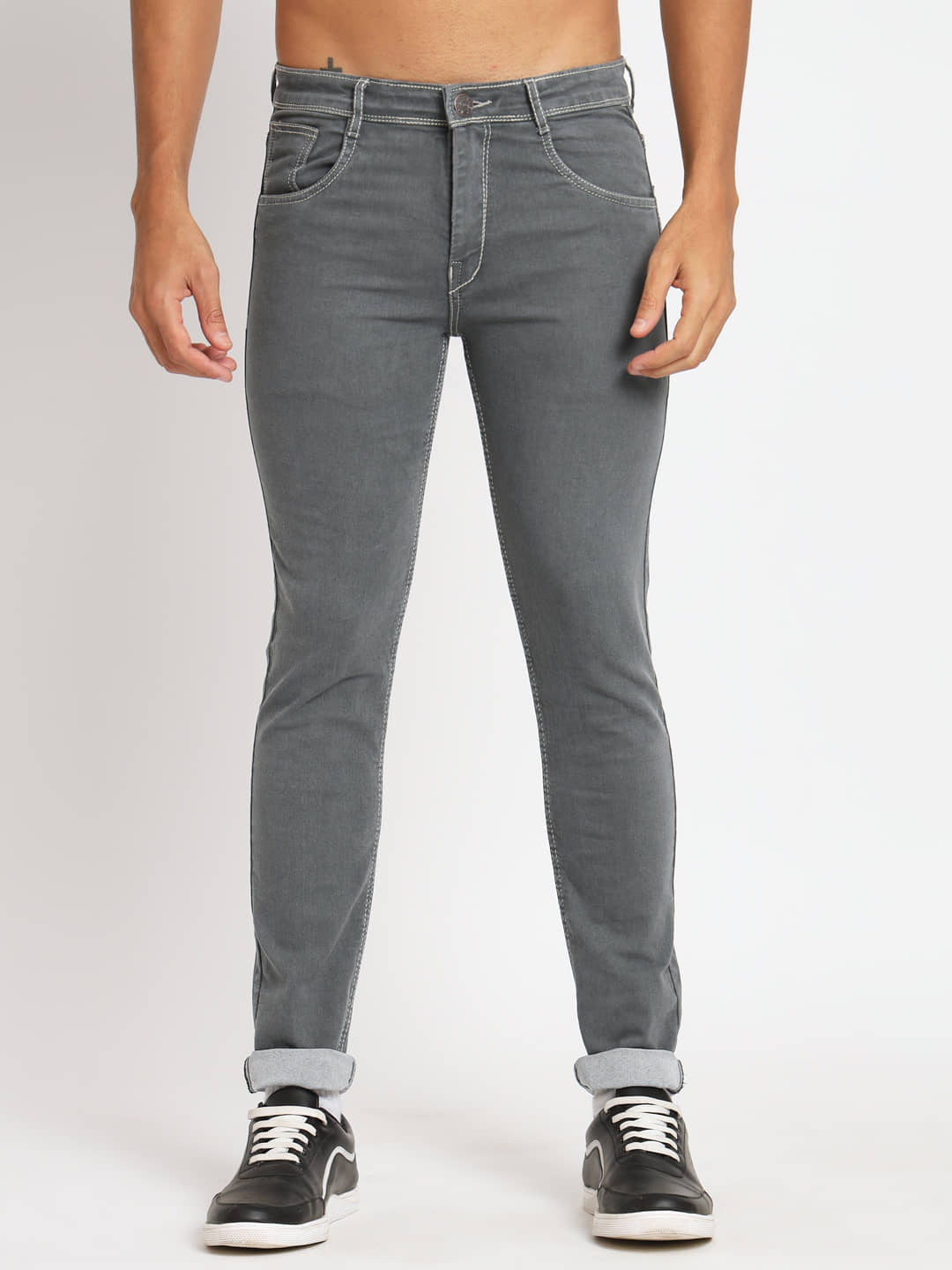 RAGZO Slim Fit Cuffed Hem Men's Jeans - Grey Melange ( Pack of 1 ) - Jeans | Buy online on ZillyBuy