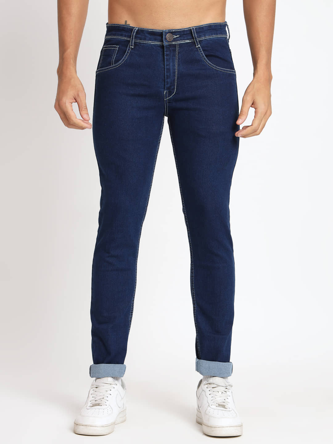 RAGZO Slim Fit Cuffed Hem Men's Jeans - Navy Blue ( Pack of 1 ) - Jeans | Buy online on ZillyBuy